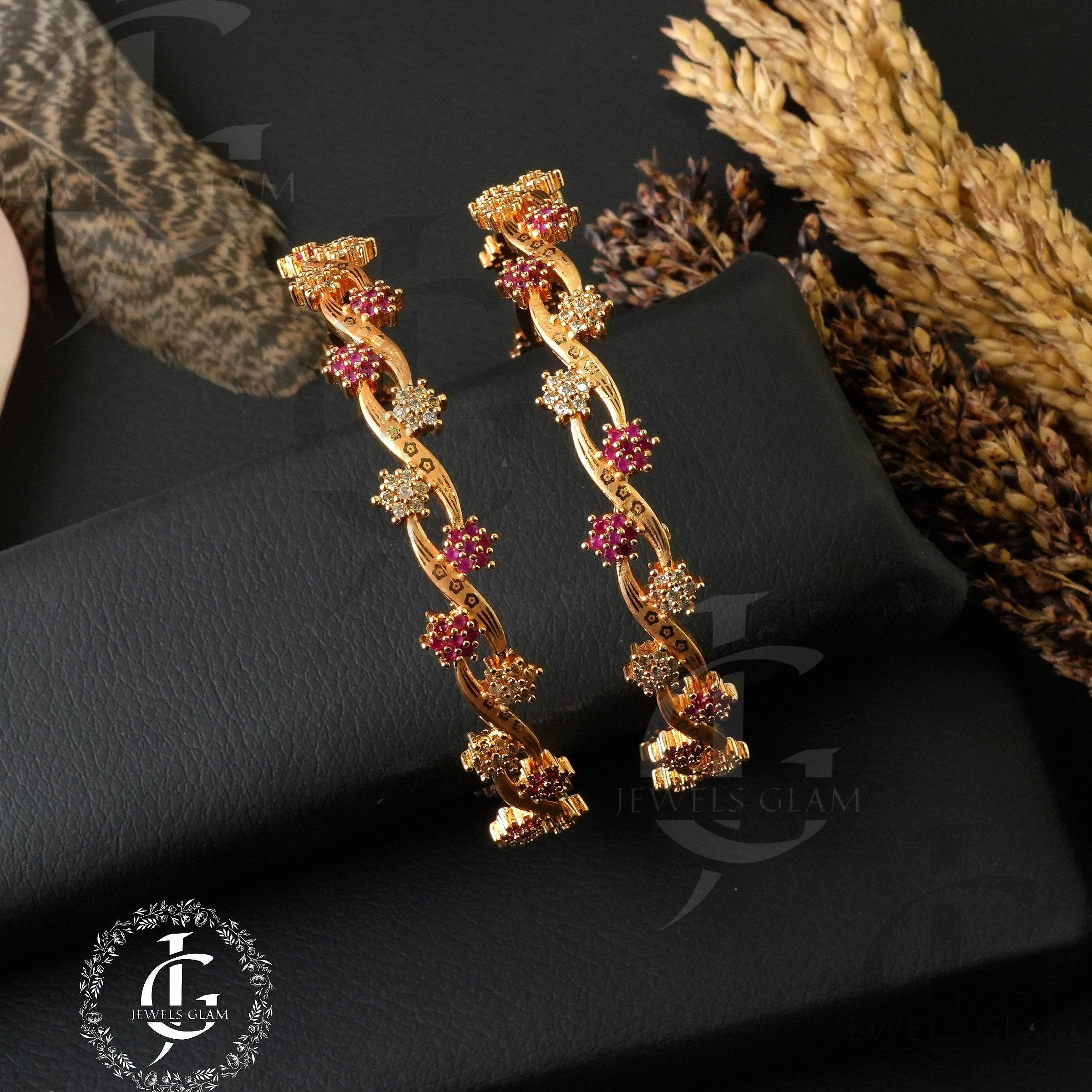 Golf Flower Rhinestone Bangles 2 pc