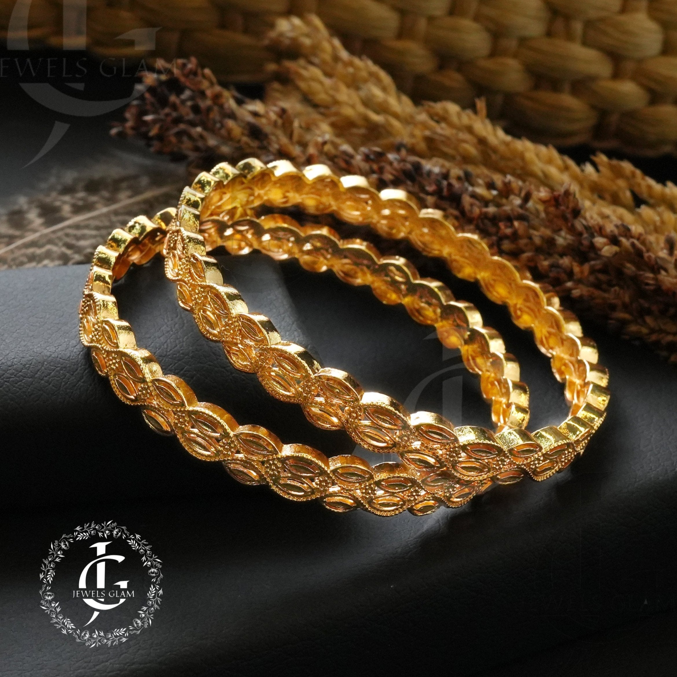 Intricate Gold-Plated Bangles with Traditional Design
