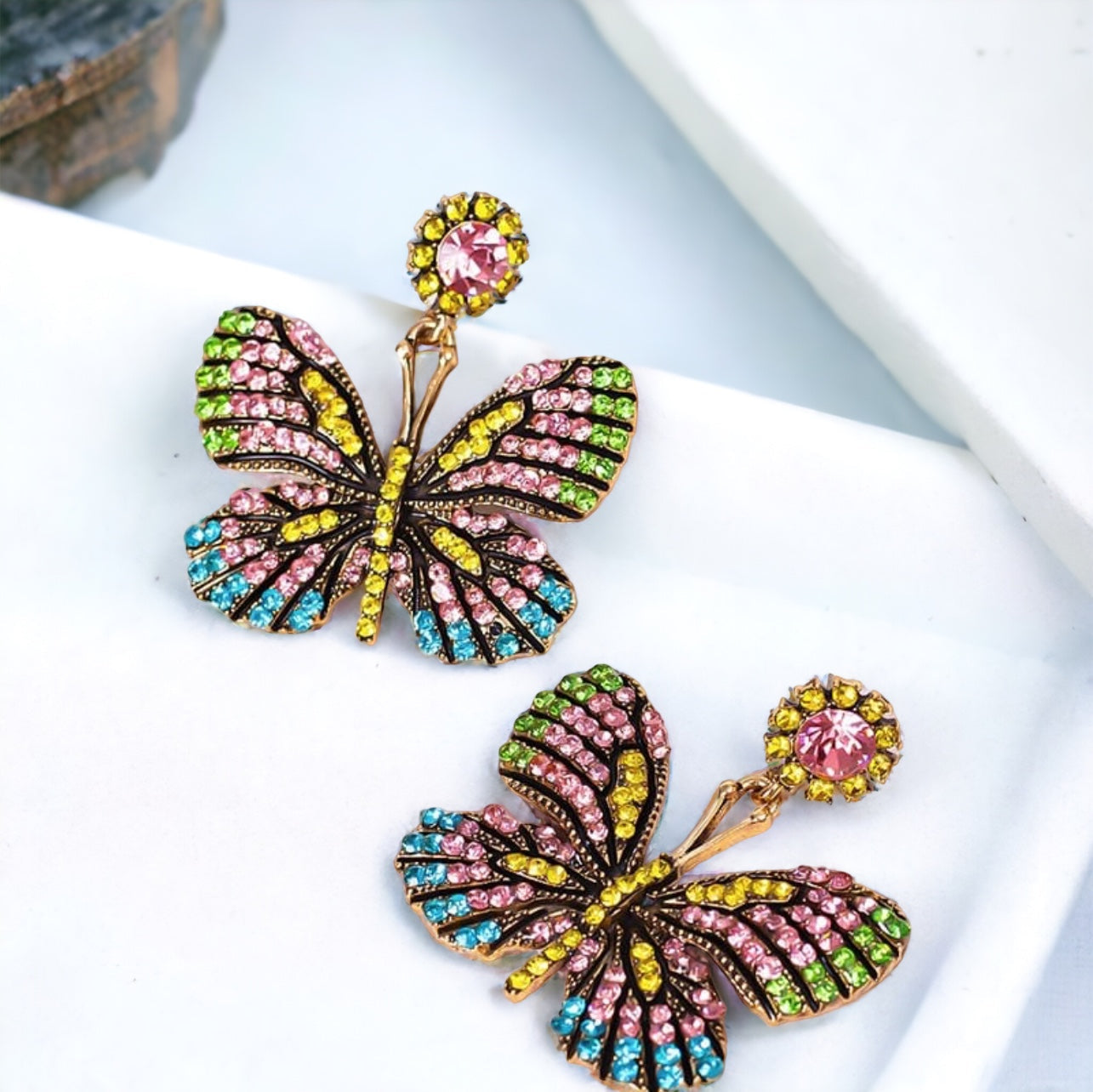 Multicolor Crystal Butterfly Earrings