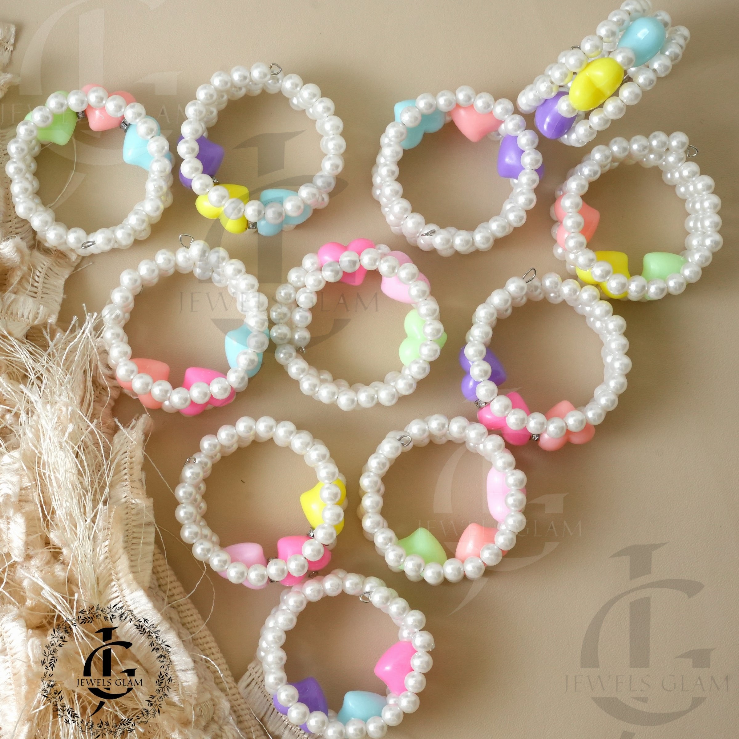 Colorful Heart Pearl Bracelets for Little Girls