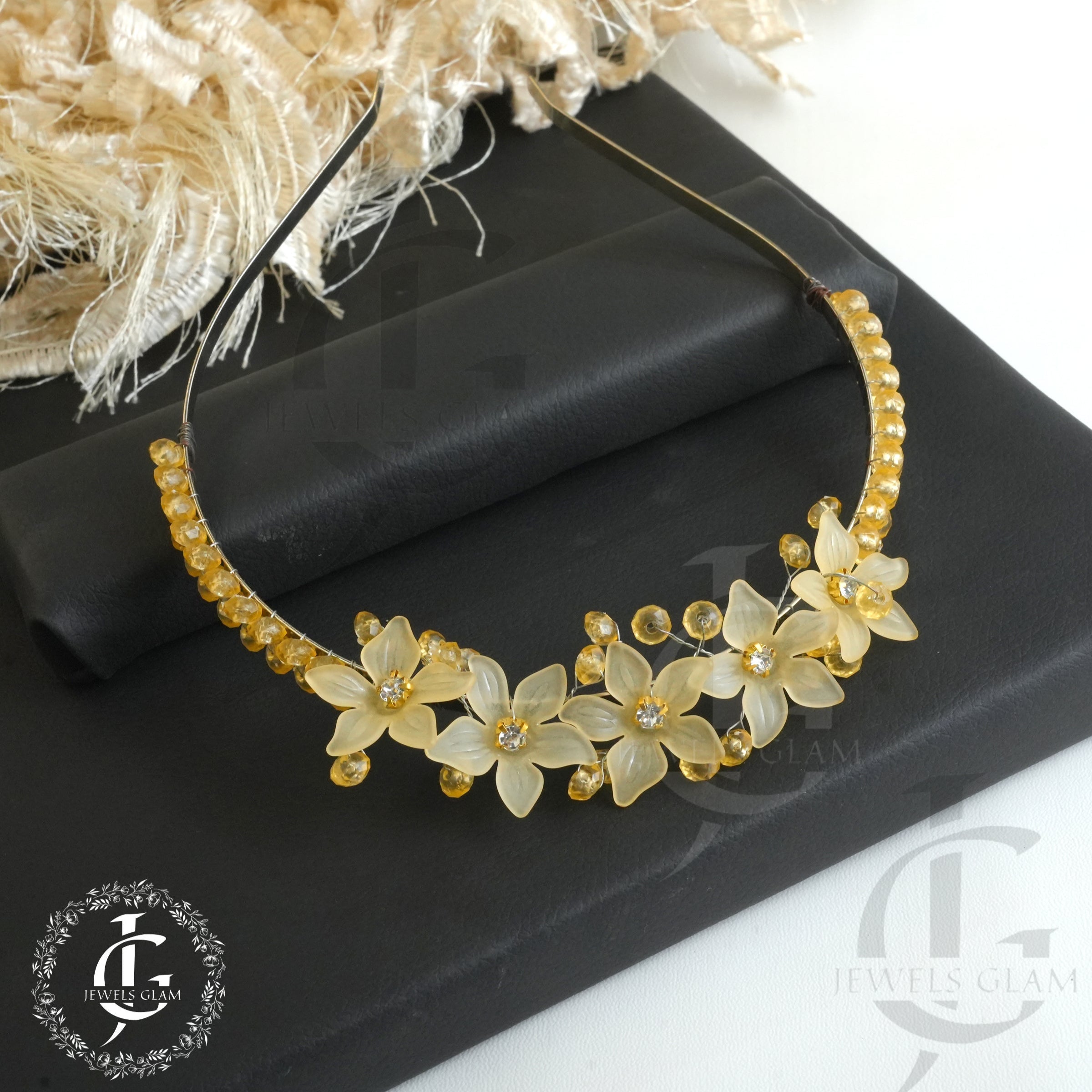 Golden Blossom Crystal Metal Hair Band