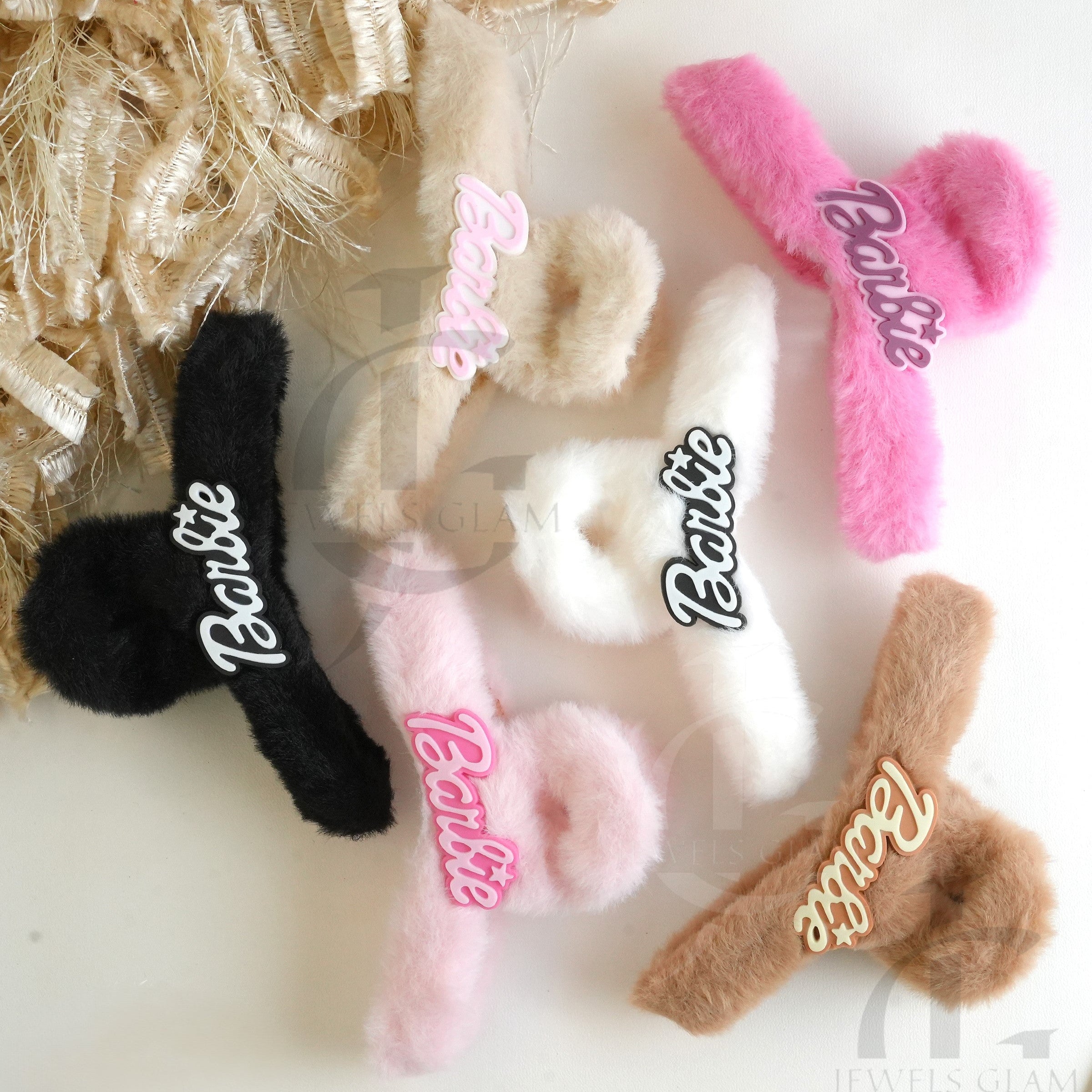 Fuzzy Barbie Hair Claw Clips