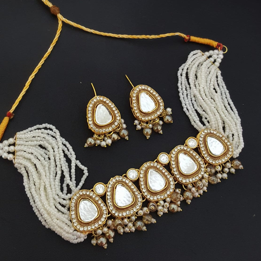 Indian Polki Kundan Choker Set Matte Gold