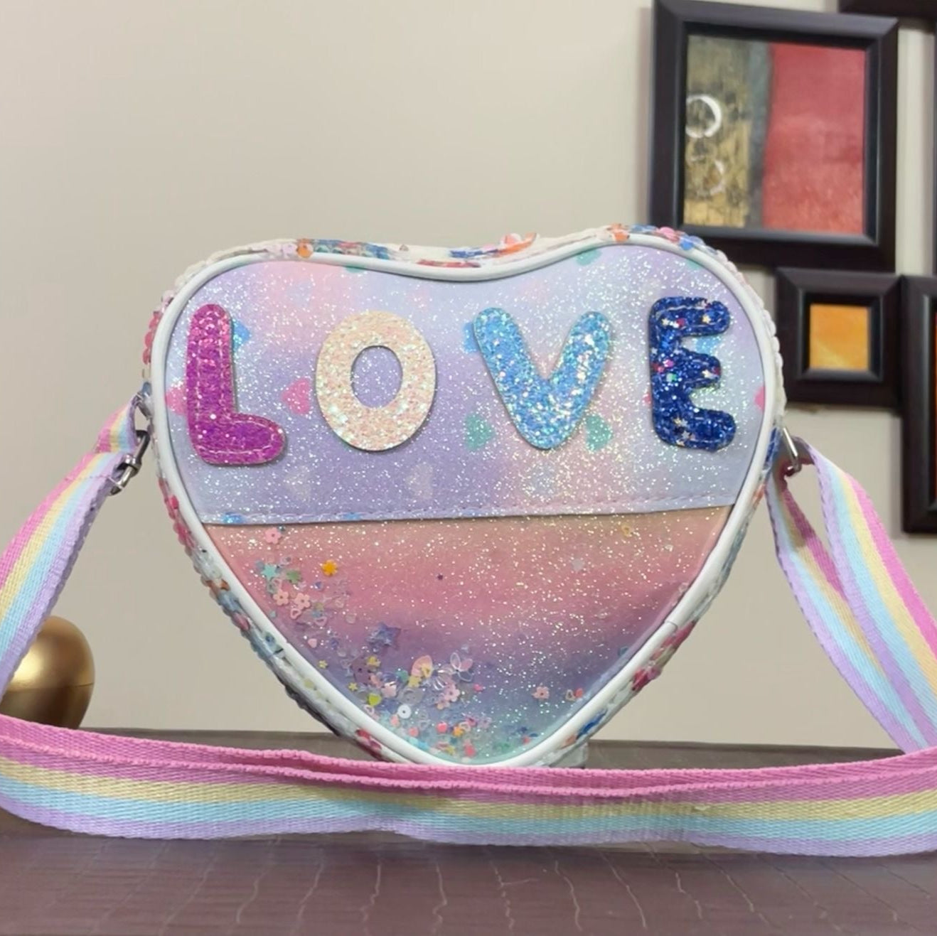 little Girl Sparkling Heart Crossbody Shoulder Bag