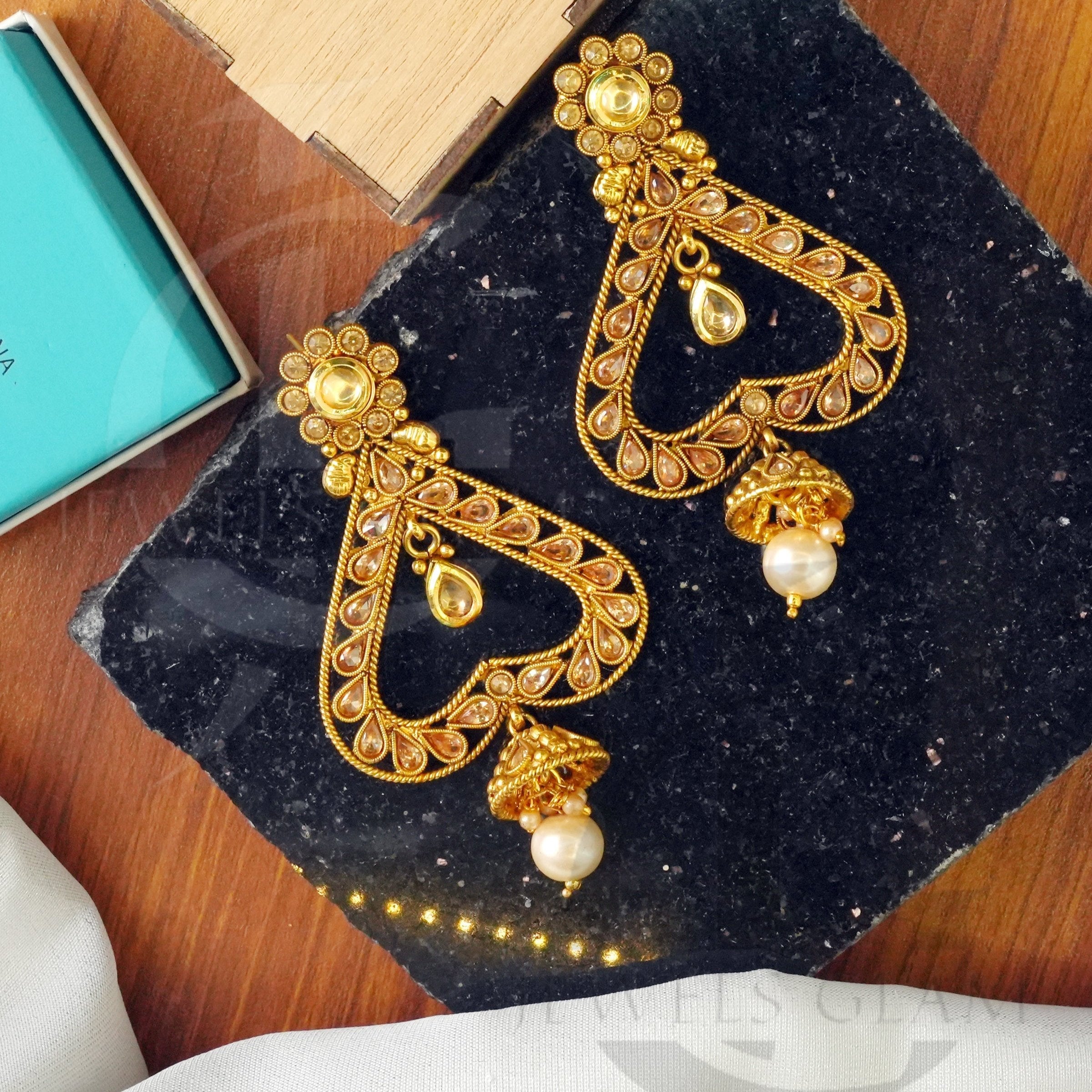 Vintage Heart Drop Earrings with Pearl Accent