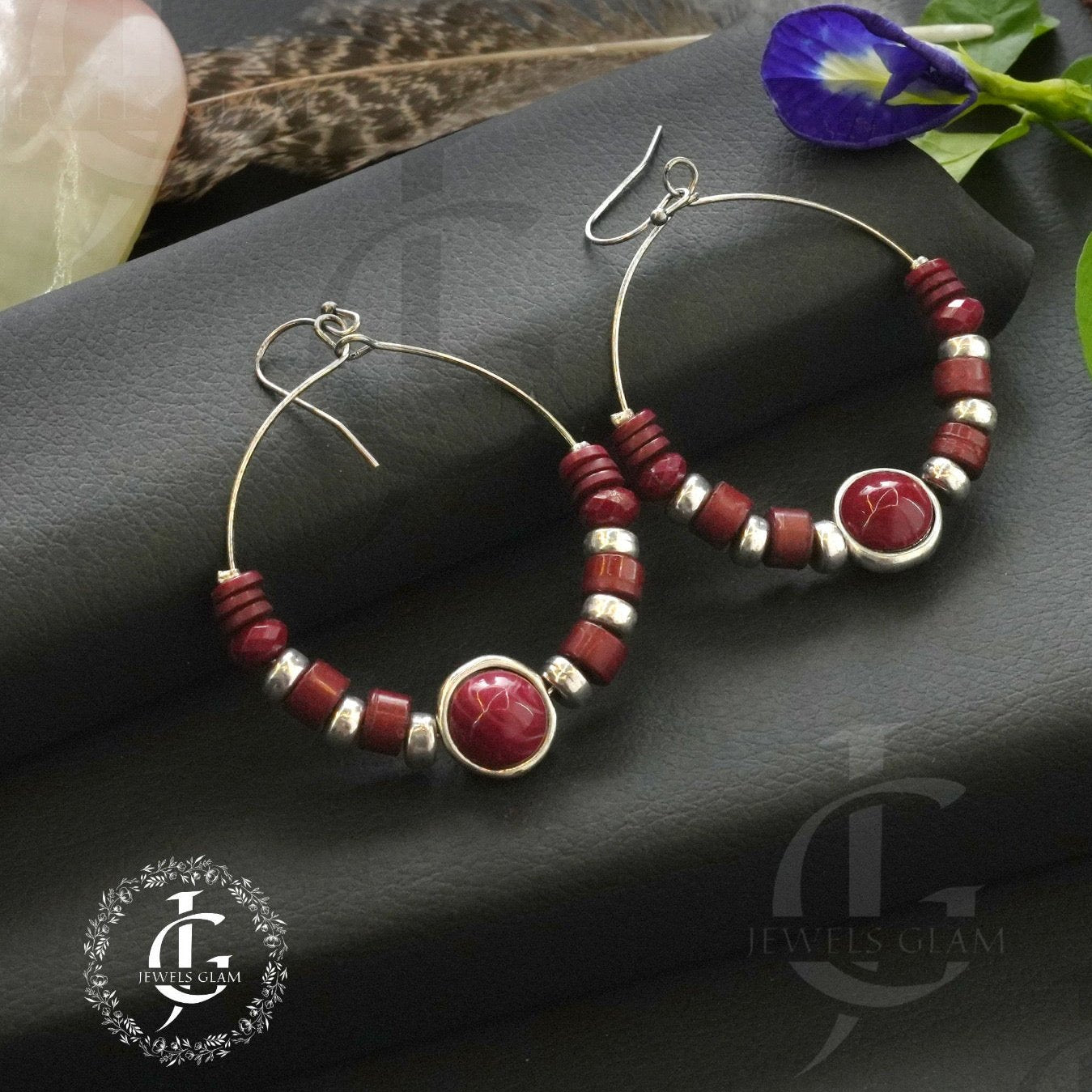 Bohemian Red Beaded Hoop Earrings