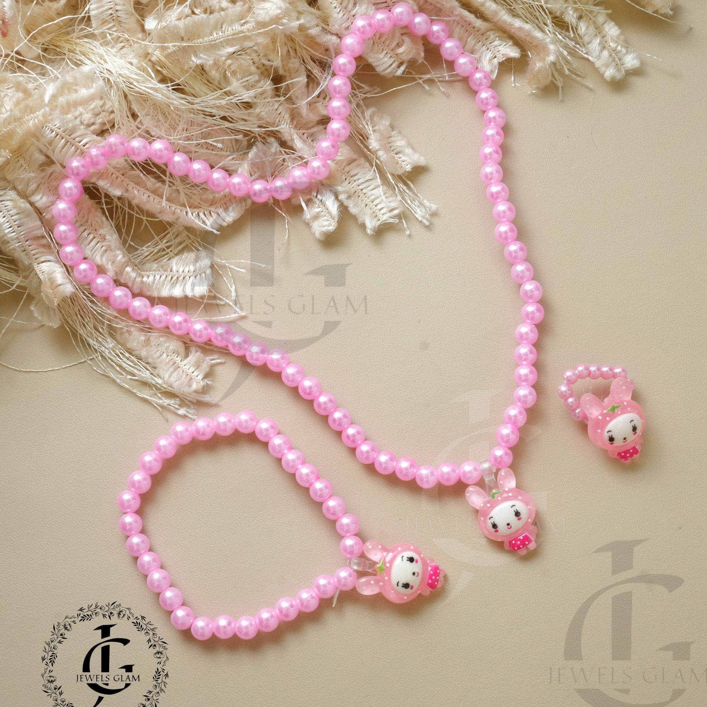 Pink Pearl Bunny Jewelry Set for Girls