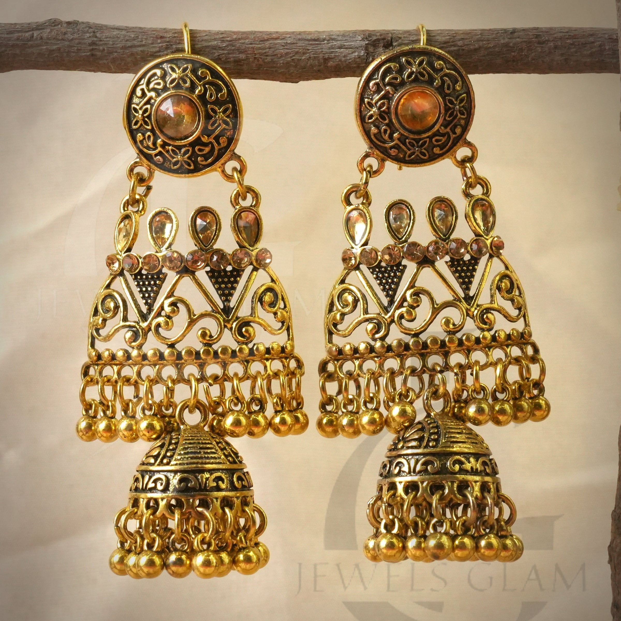Antique Gold-Plated Jhumka Earrings