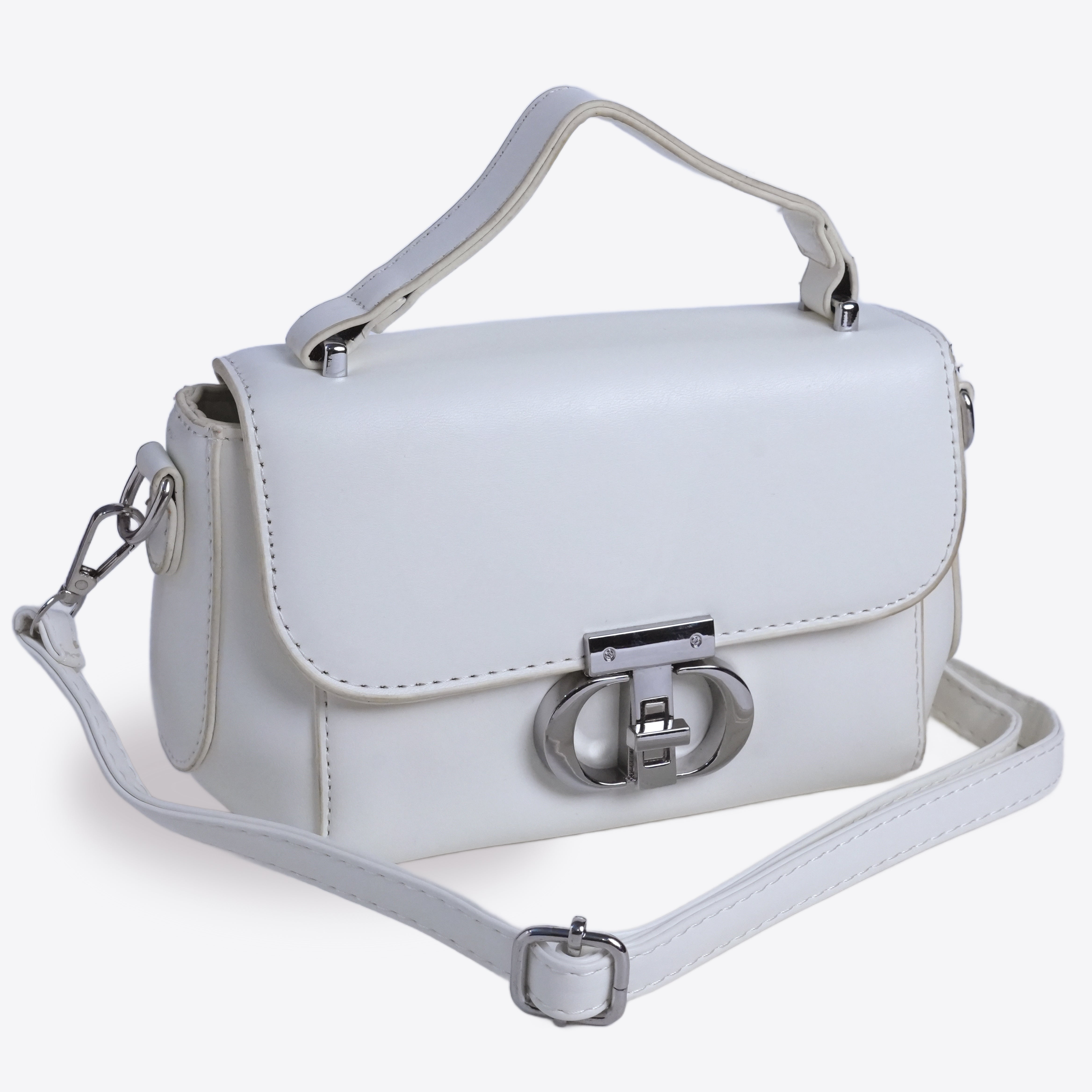 White Leather Bag With Twist Lock