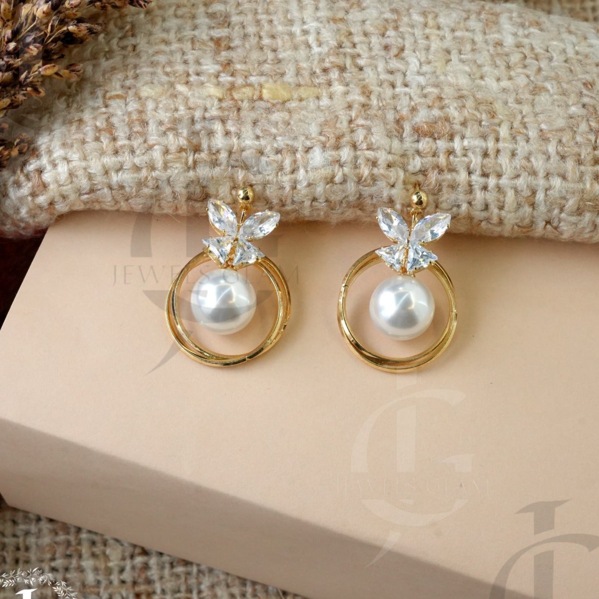 Gold Crystal Butterfly Pearl Drop Earrings