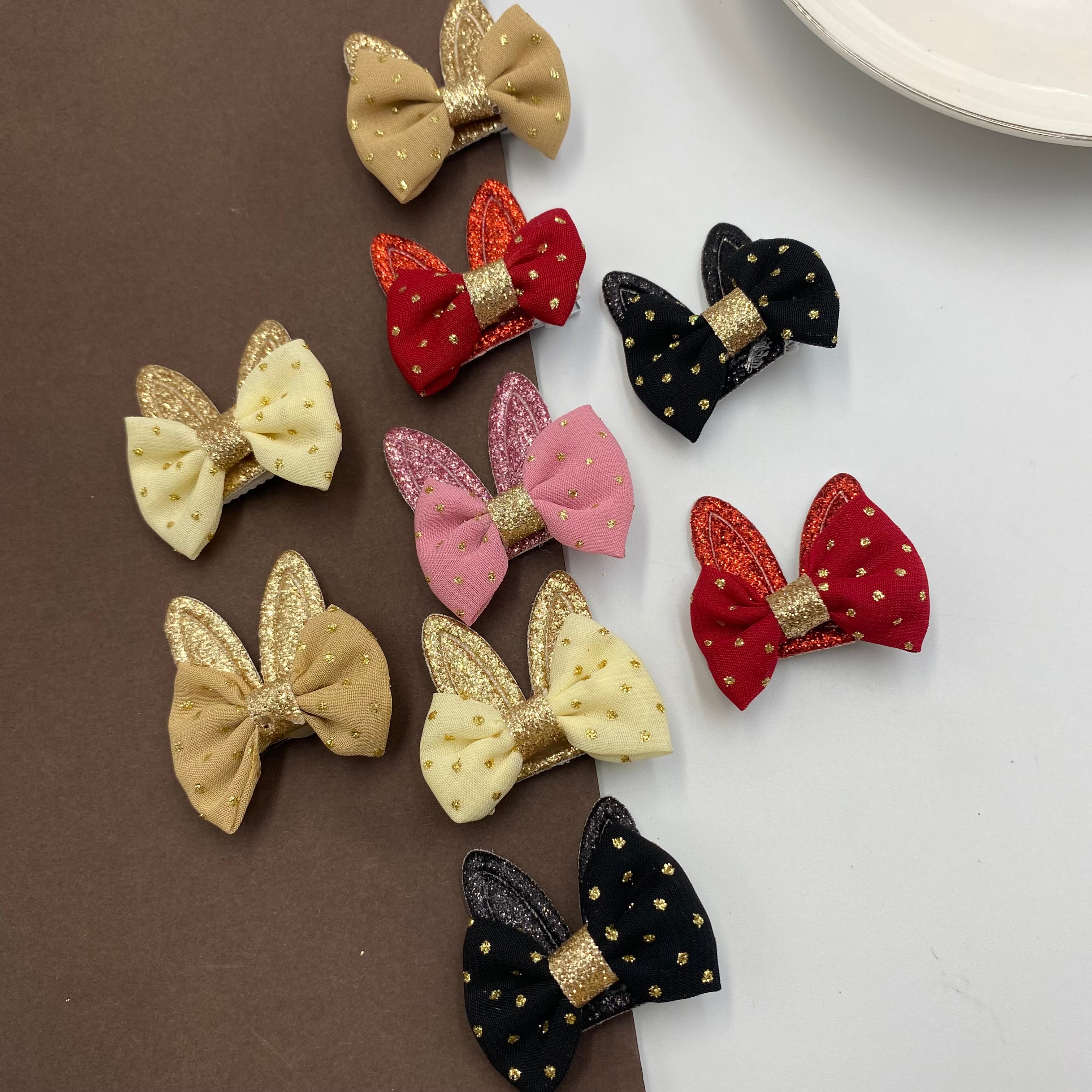 Glitter Bow and Bunny Ear Hair Clips (Pair)