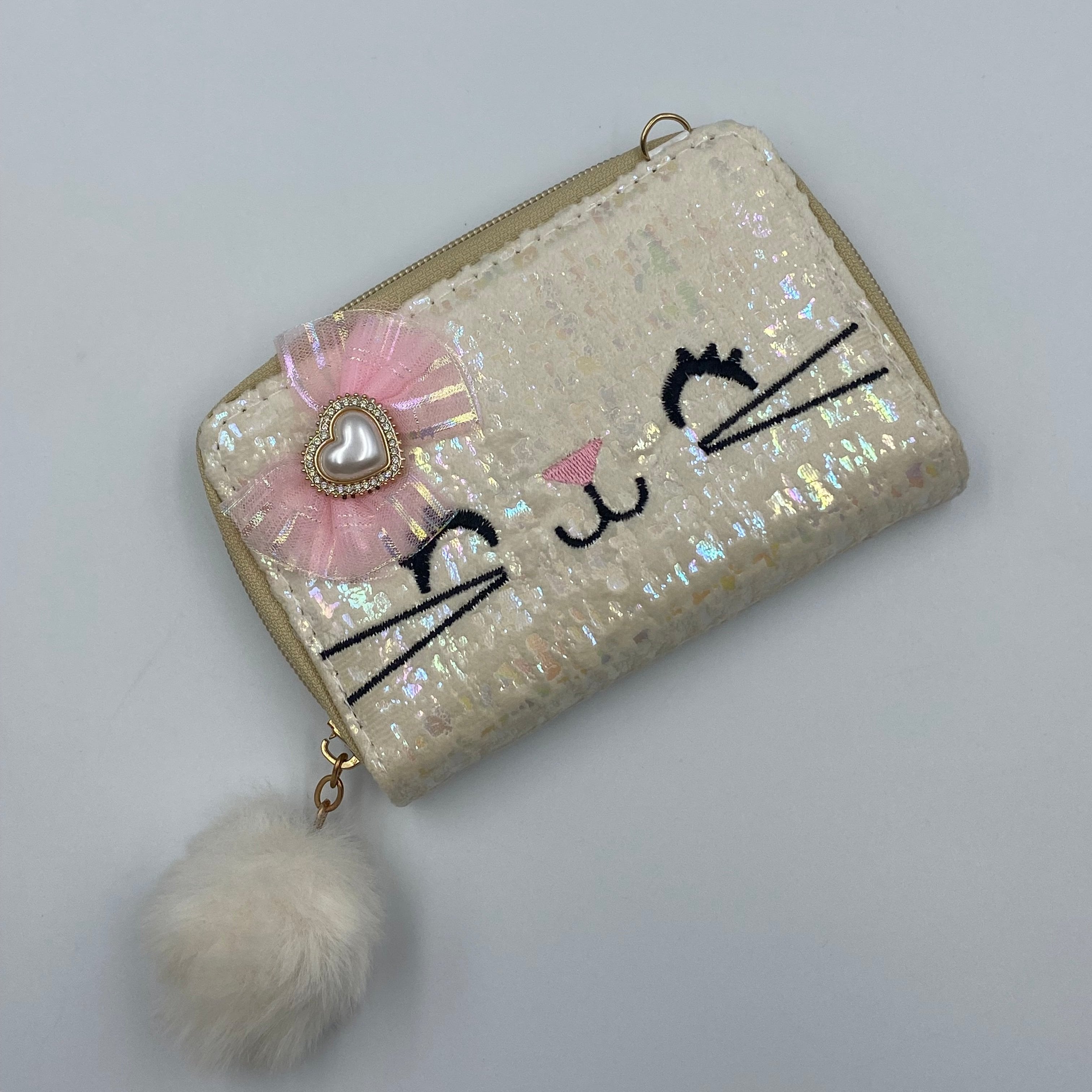 Kitten Purse Gold White