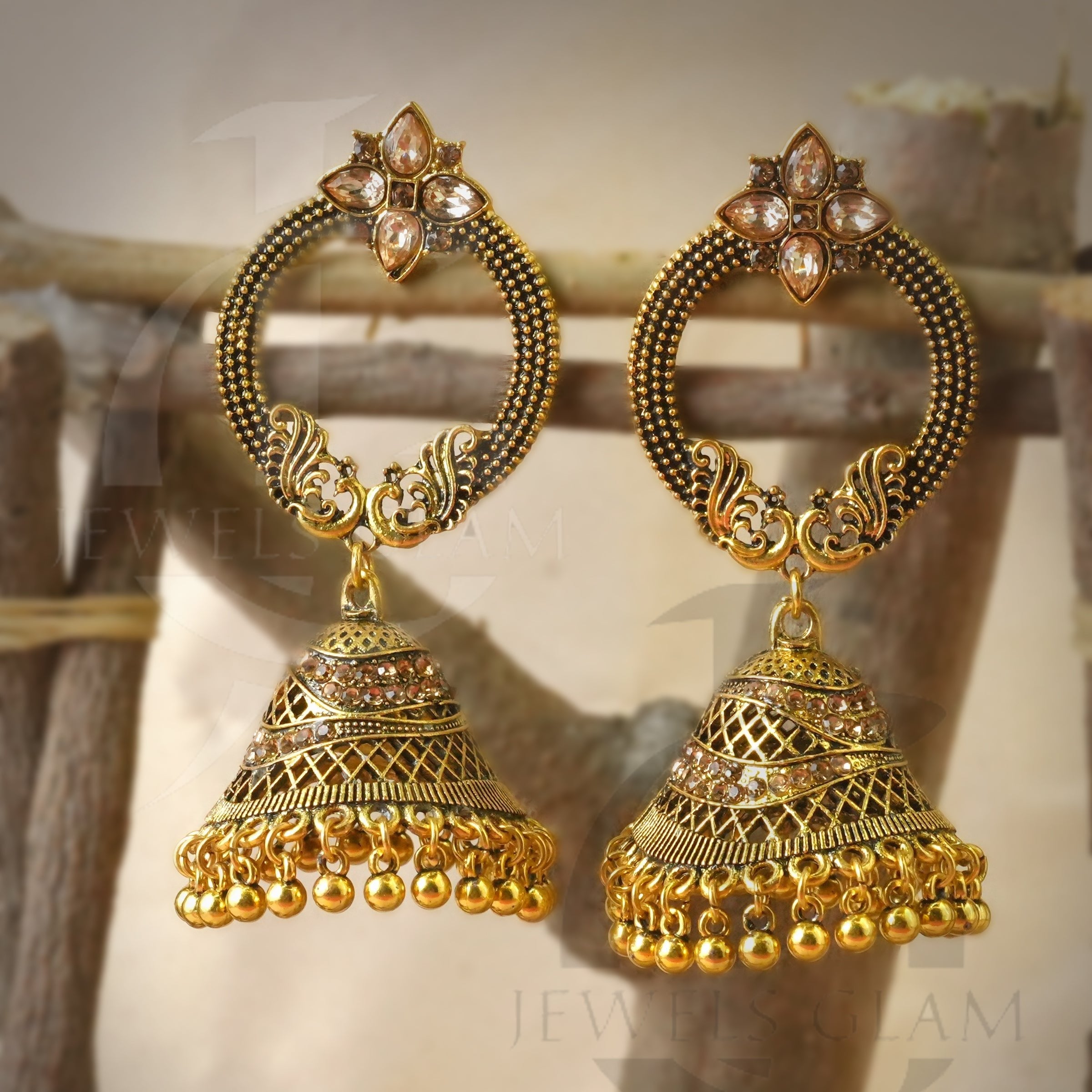 Traditional Gold-Plated Floral Jhumki Earrings