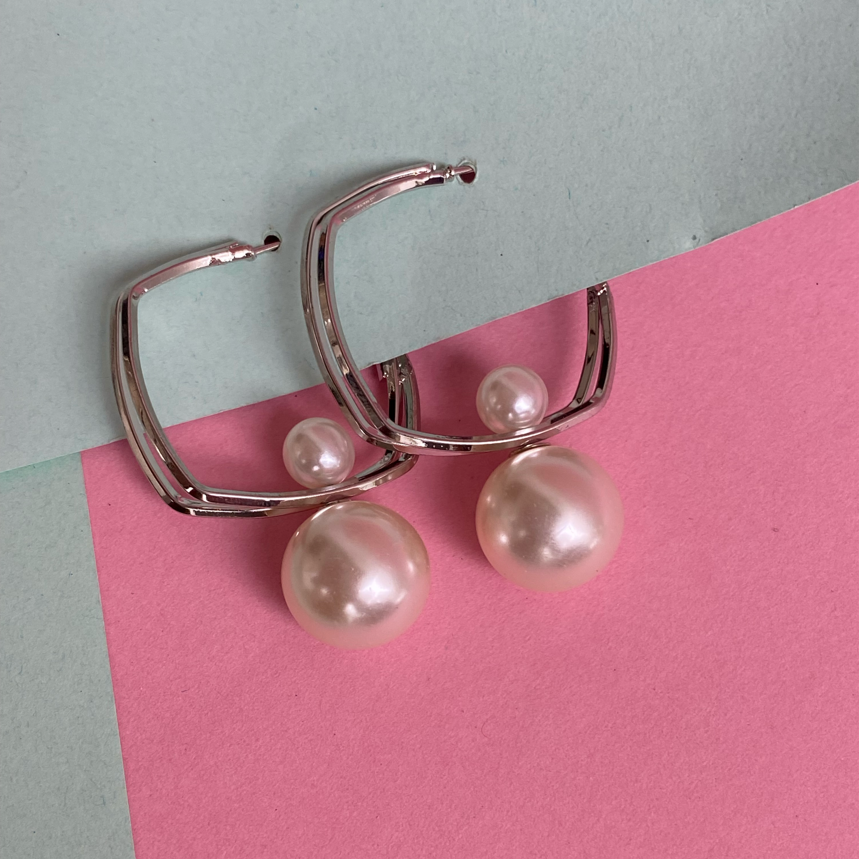 Double Hoop Pearl Drop Earrings