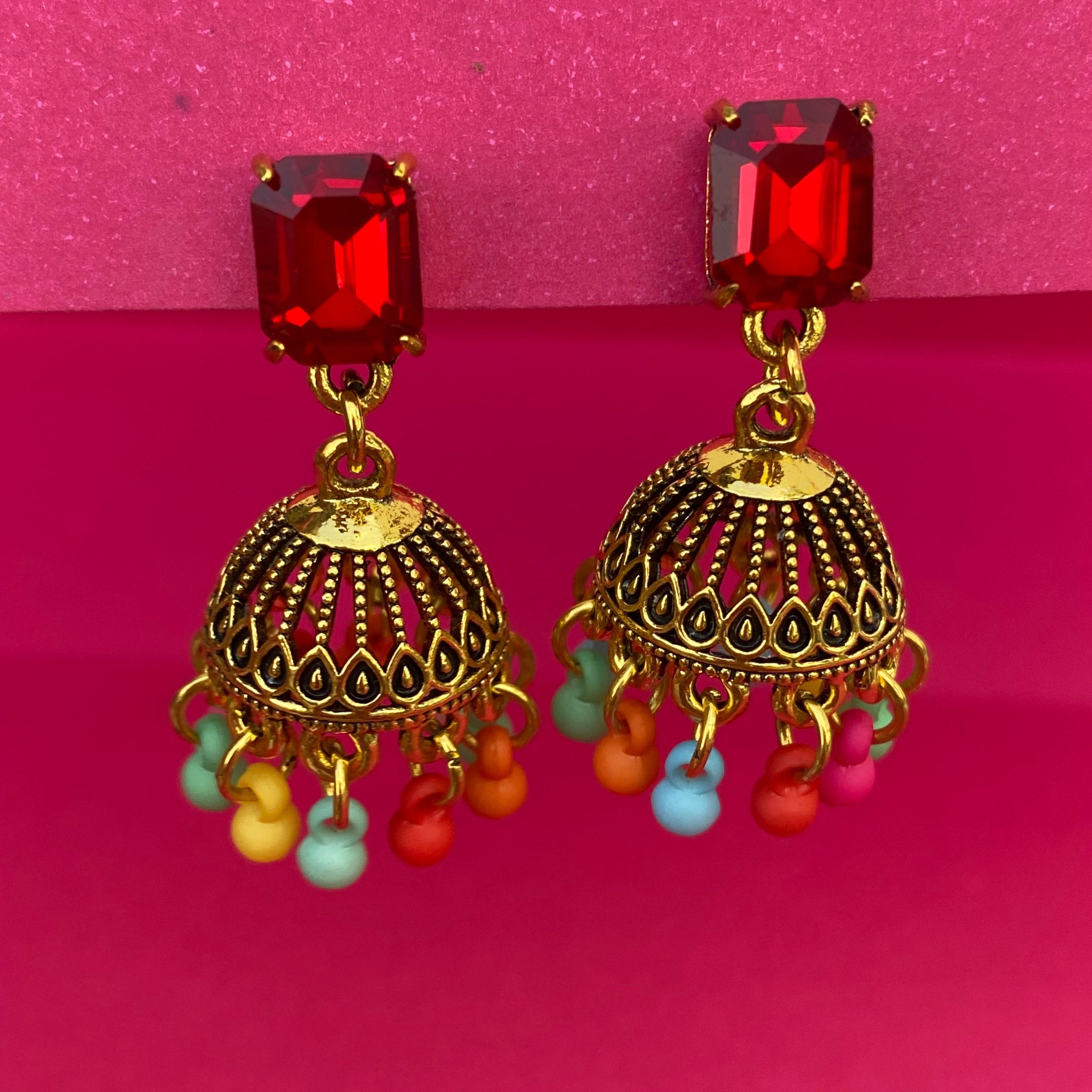 Vibrant Multicolor Beaded Jhumki Earrings