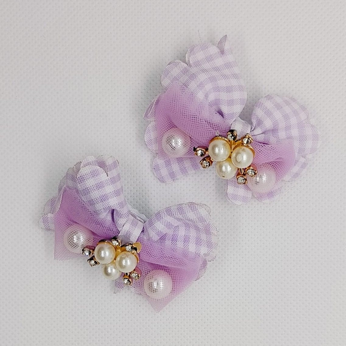 Gingham Pearl Bow Hair Clips(Pair)