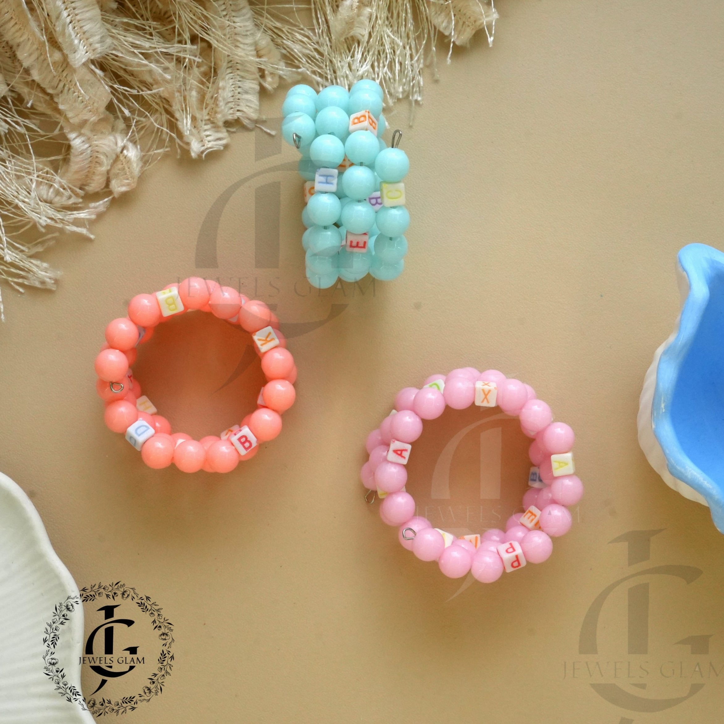 Pink Beaded Alphabet Bracelet Set