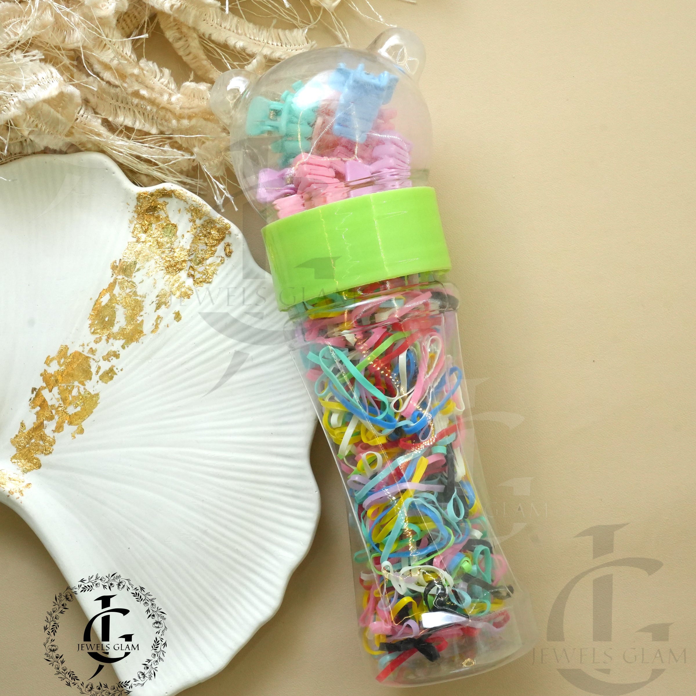 Colorful Hair Accessories Jar - Complete Styling Kit
