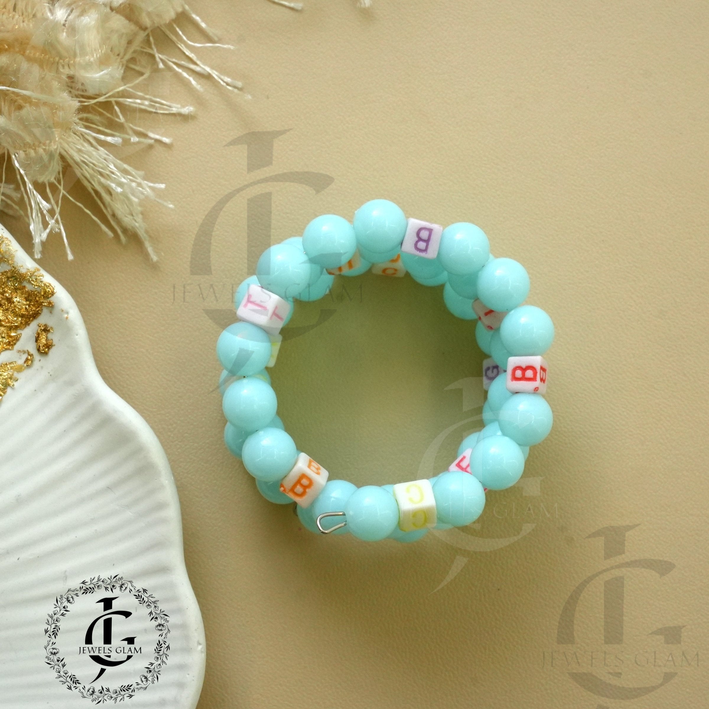 Blue Beaded Alphabet Bracelet Set