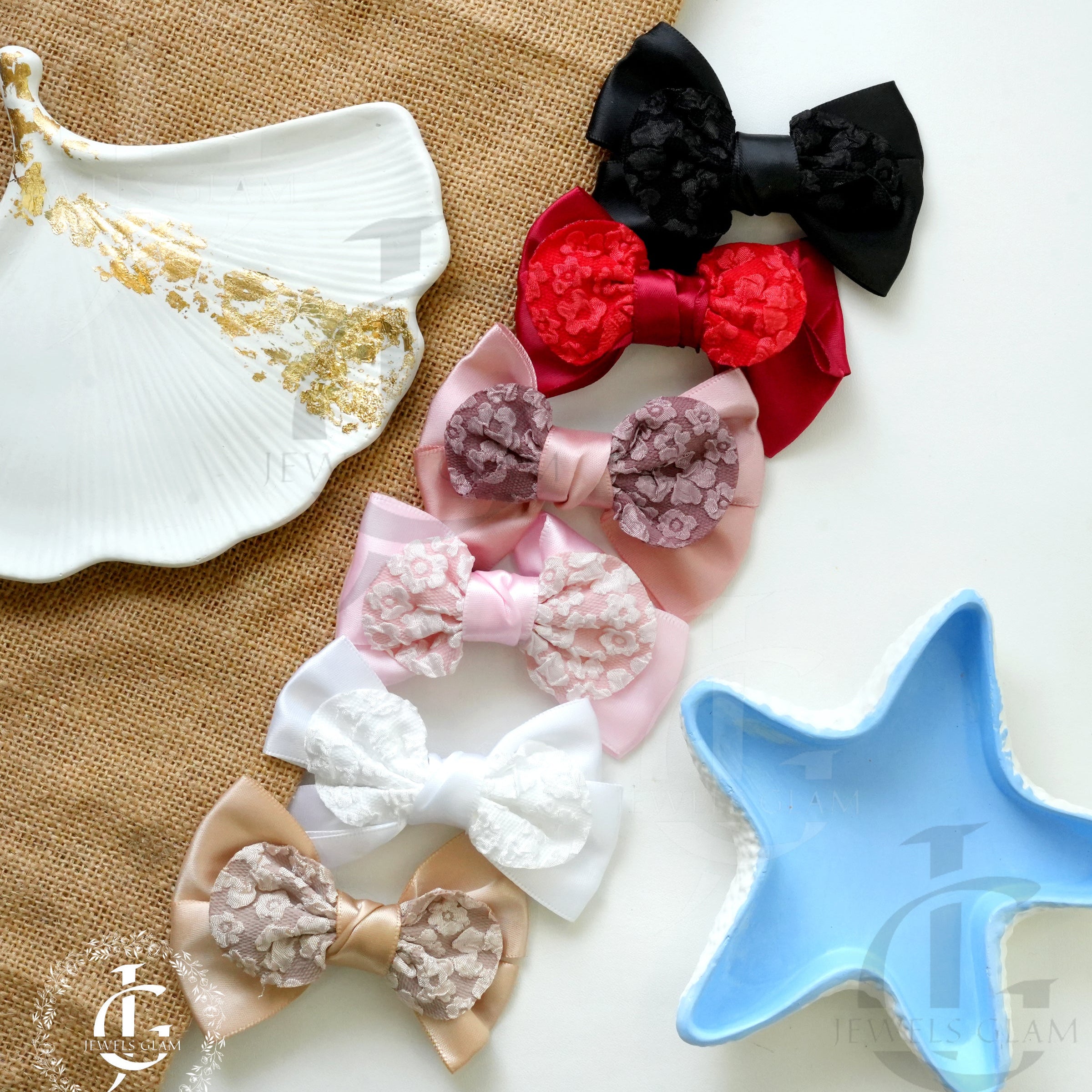 Lace Embellished Satin Bow Hair Clips (1 Pc)