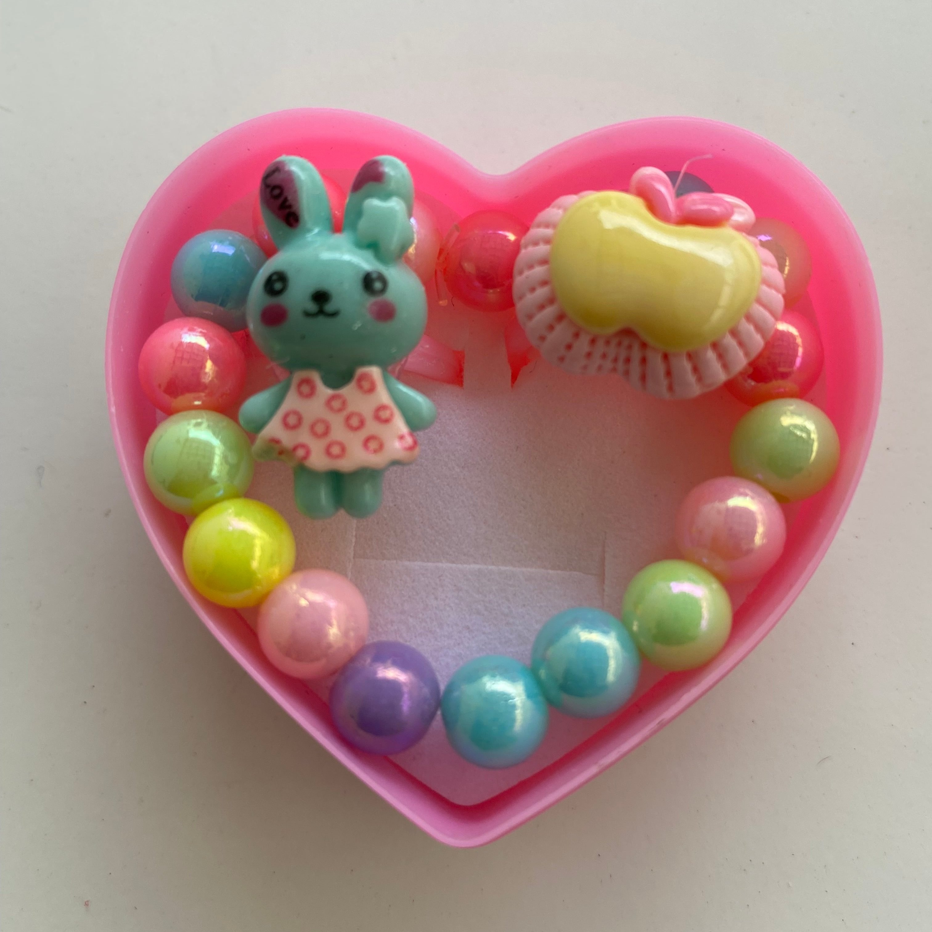 Bunny & Apple Charm Bracelet & Rings Set for Kids