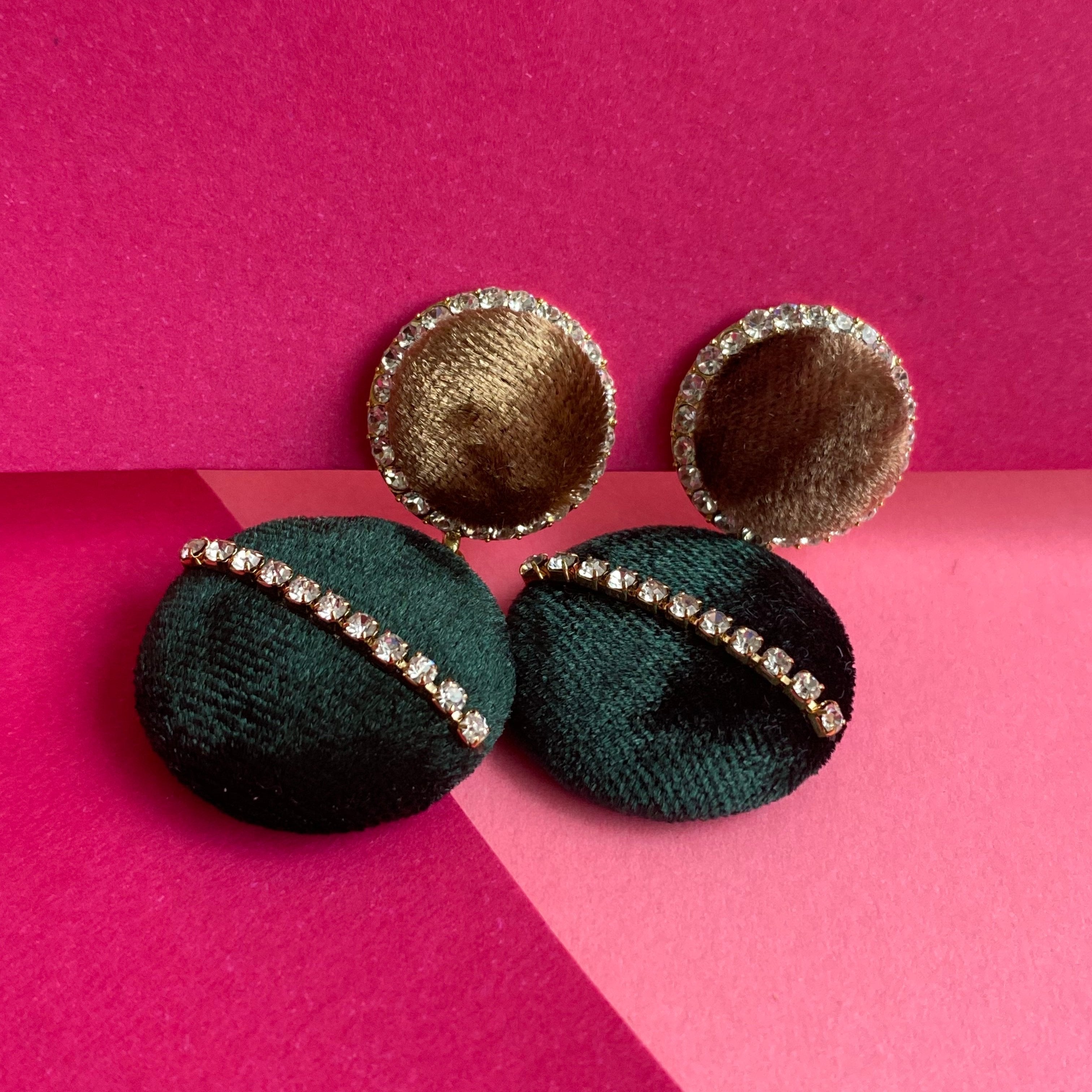 Velvet Glam Crystal Stud Drop Earrings