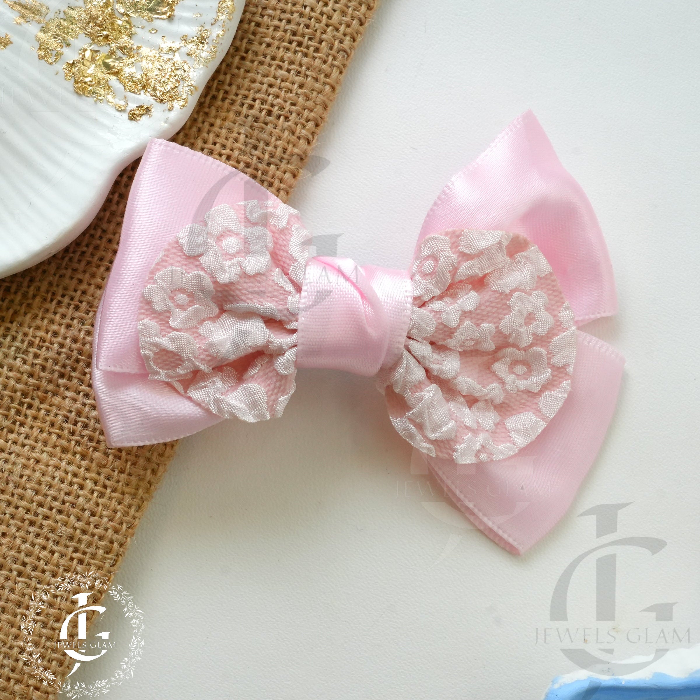 Lace Embellished Satin Bow Hair Clips (1 Pc)
