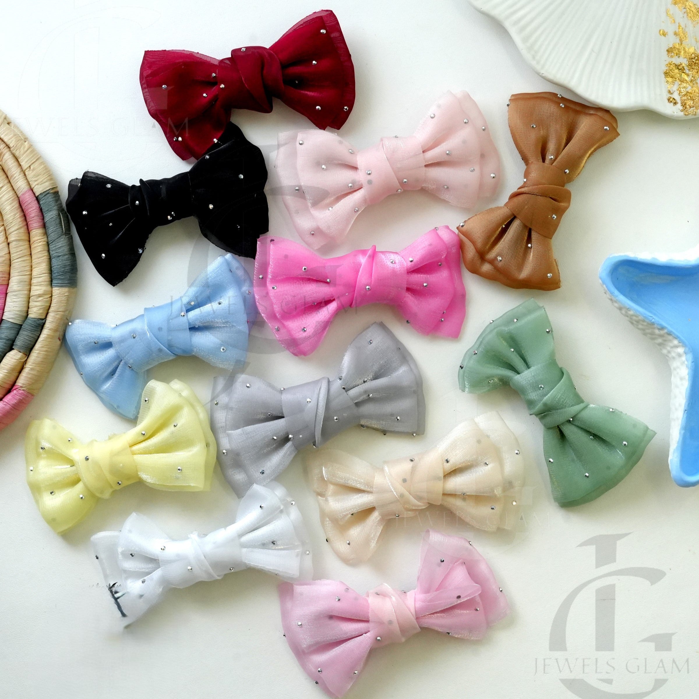 Sheer Crystal-Embellished Bow Hair (1 Pc)