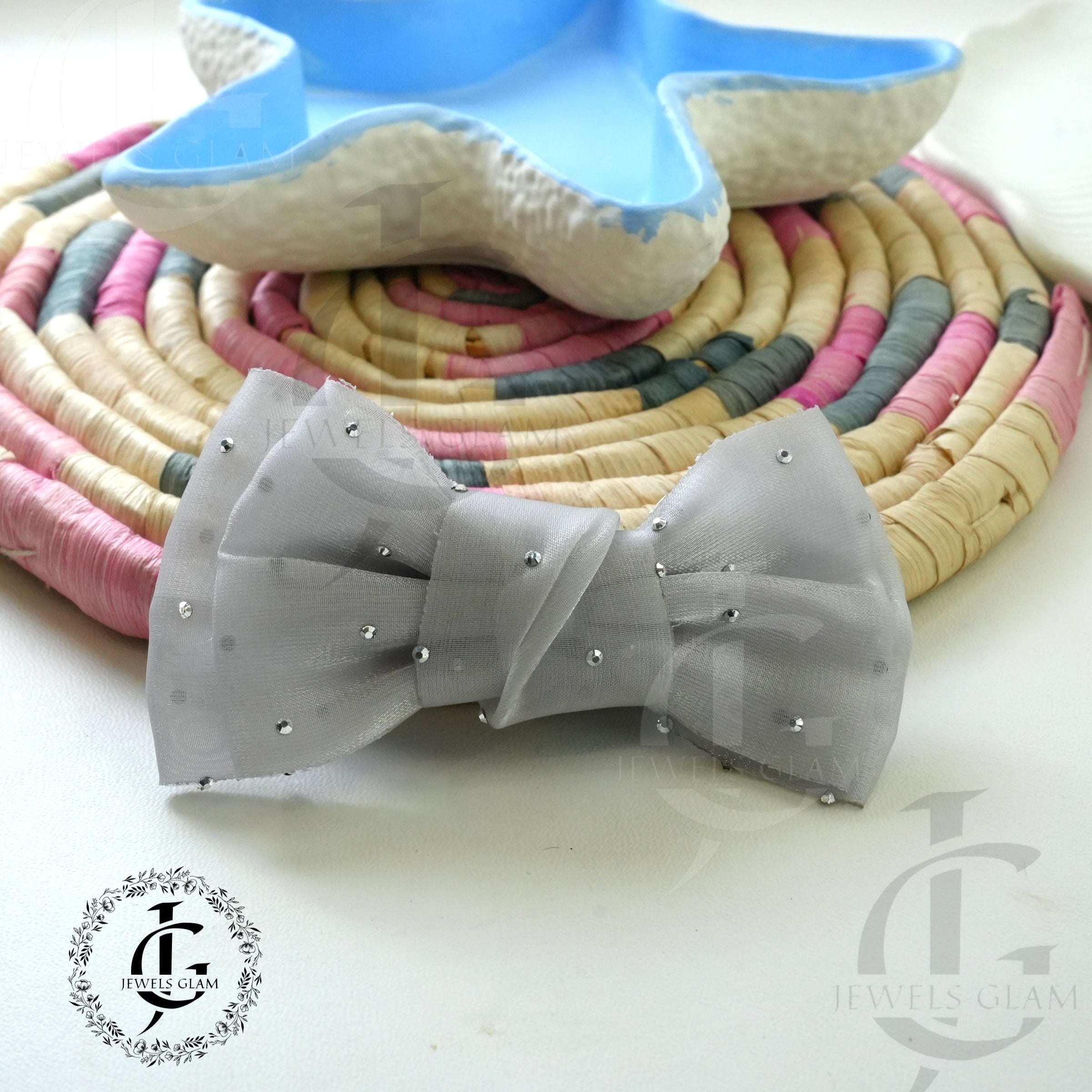 Sheer Crystal-Embellished Bow Hair (1 Pc)