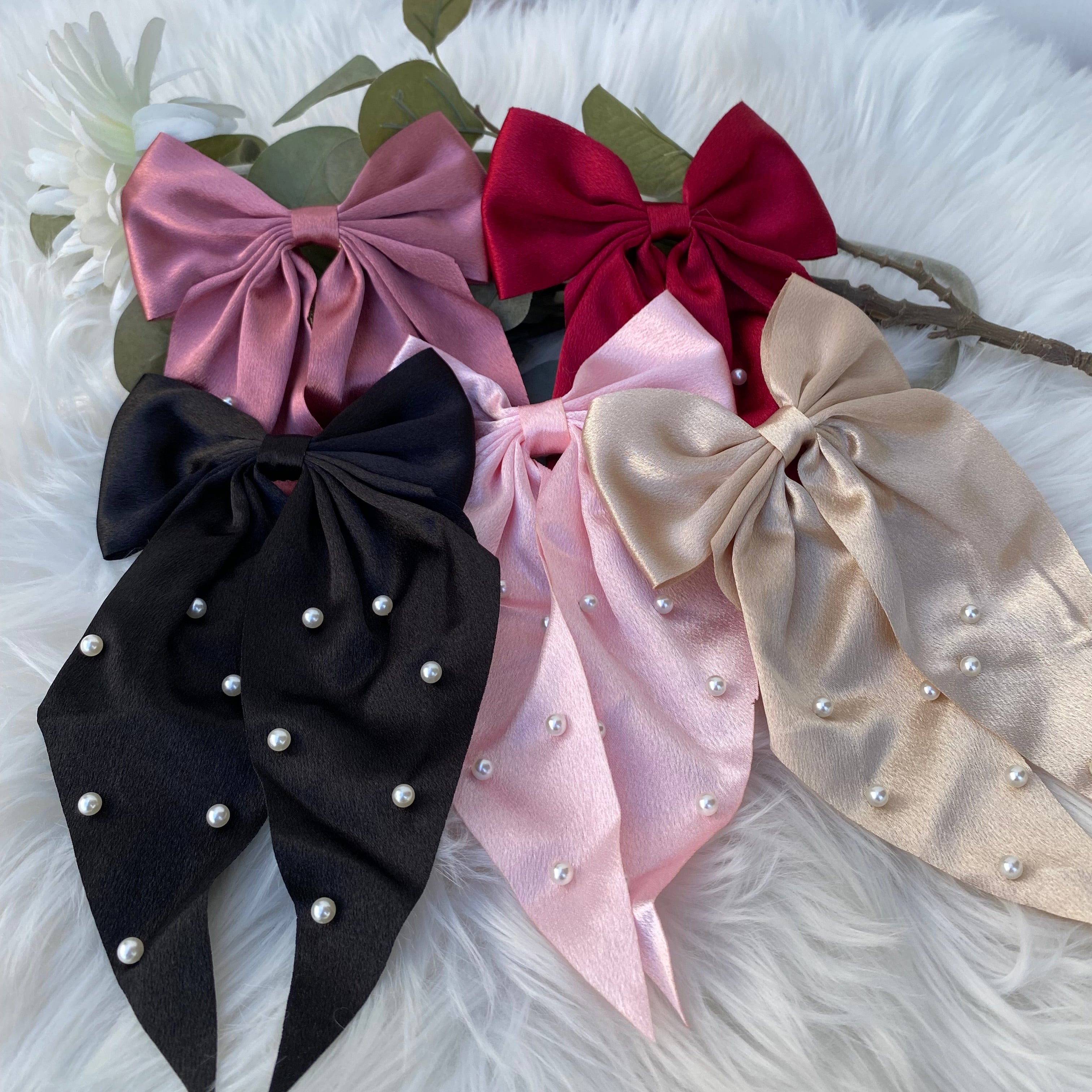 Elegant Satin Pearl Bow Hair