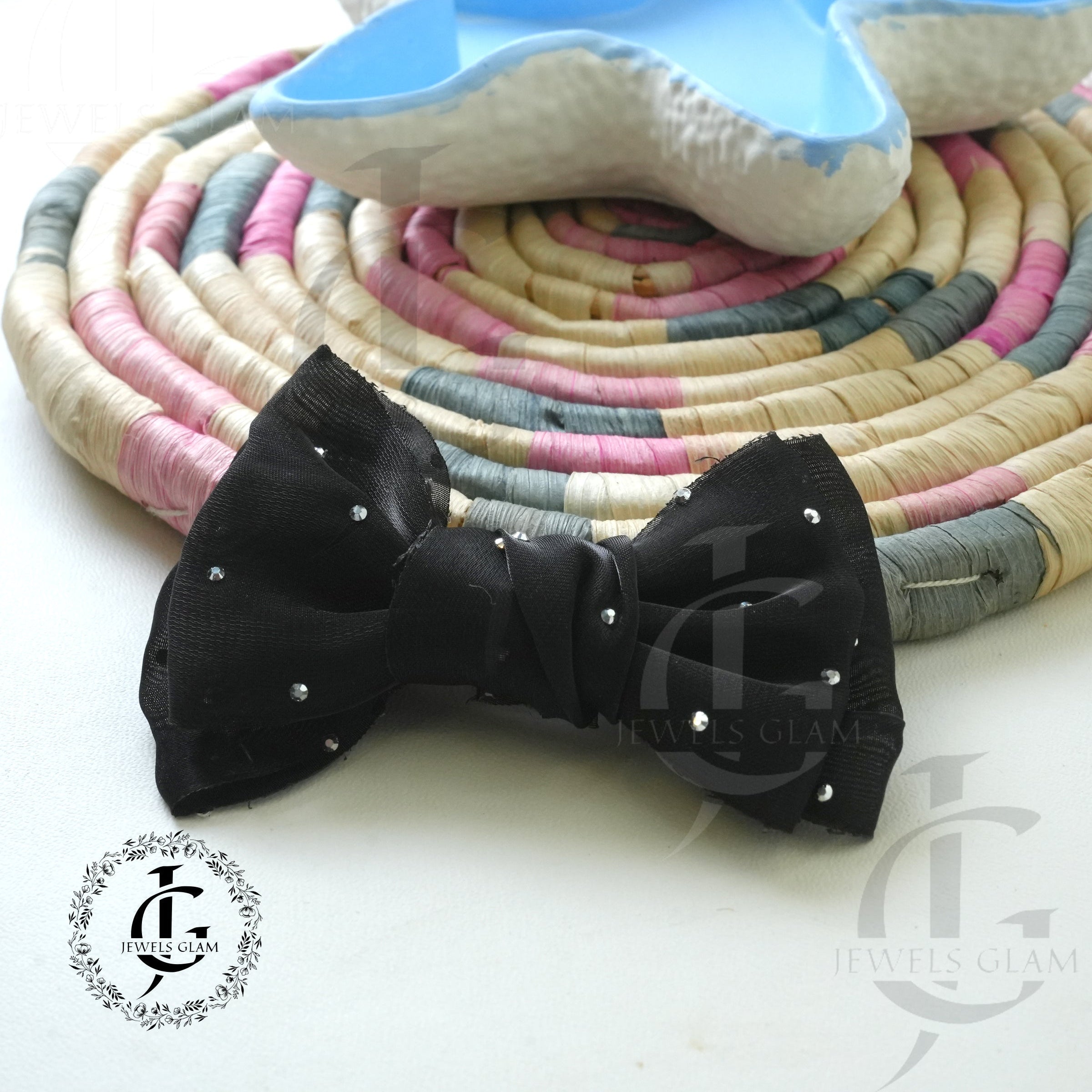 Sheer Crystal-Embellished Bow Hair (1 Pc)