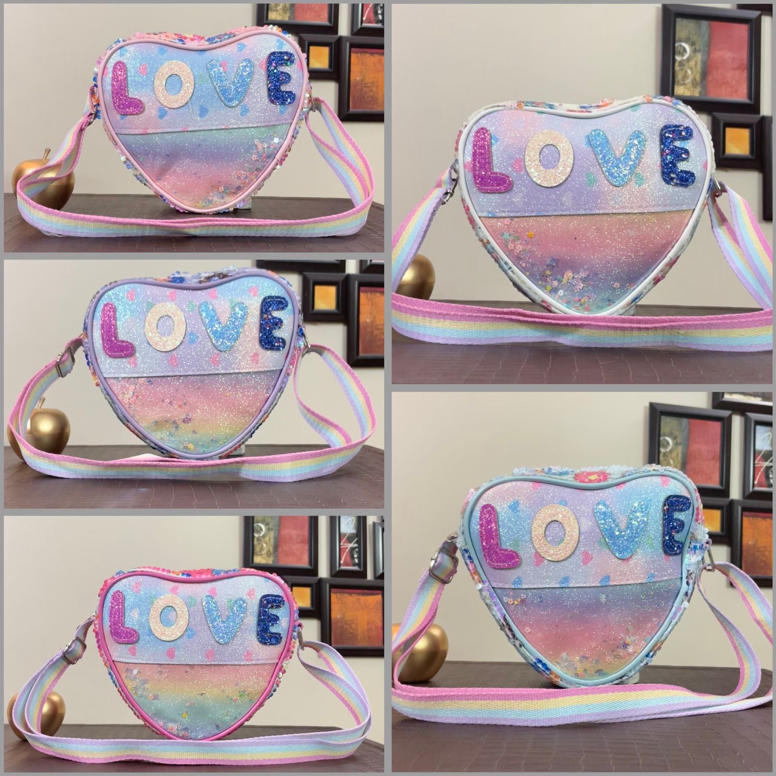little Girl Sparkling Heart Crossbody Shoulder Bag