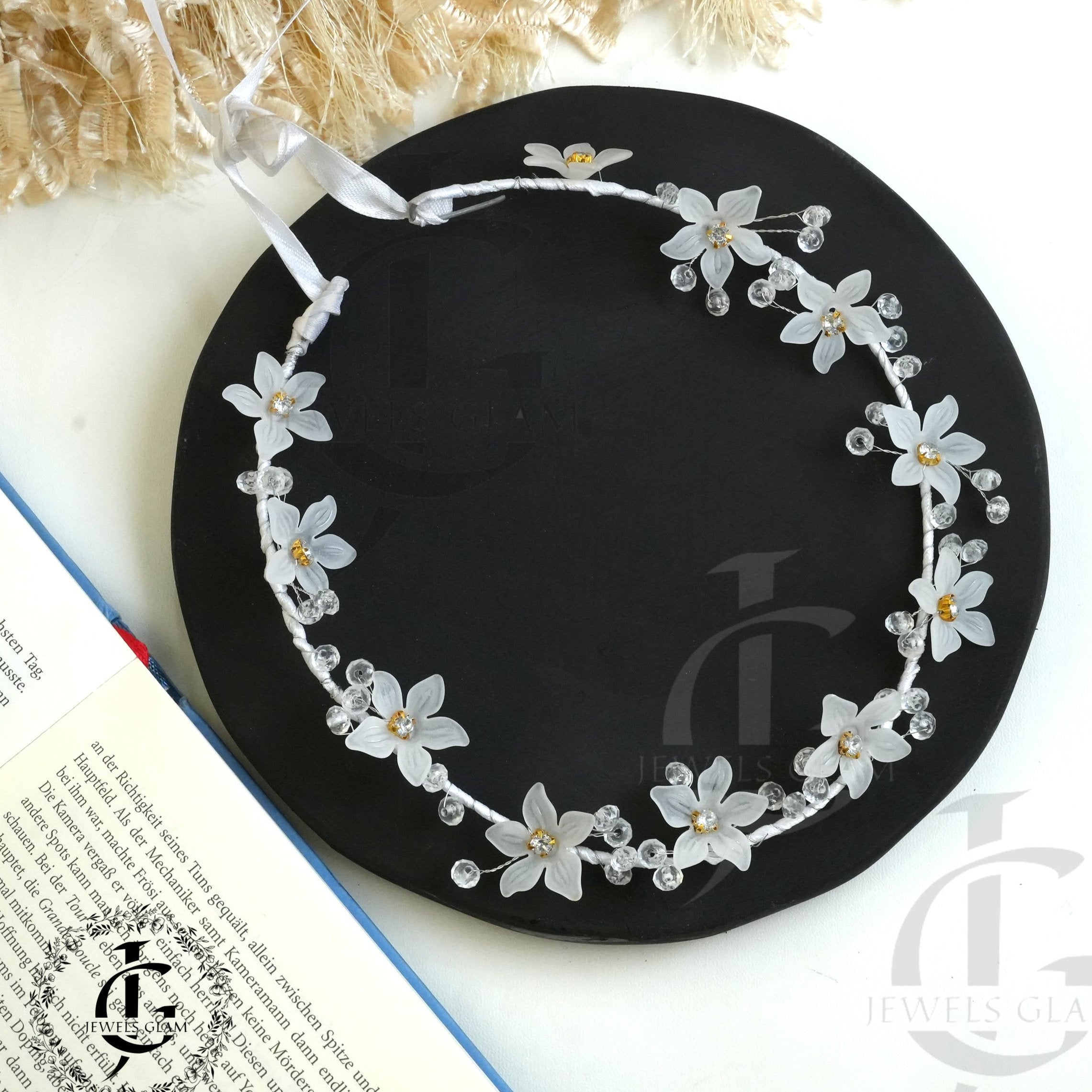 Elegant White Floral Crystal Crown