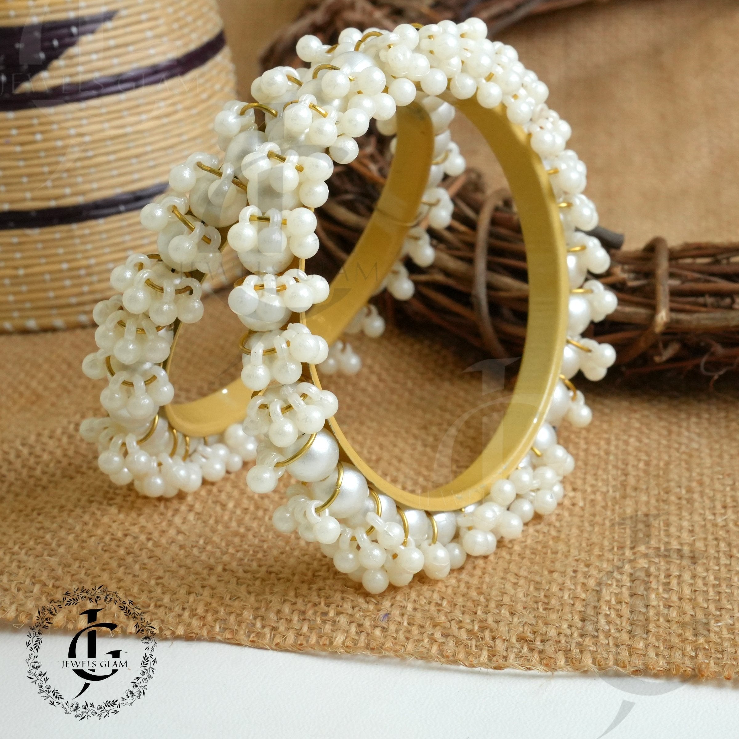 Classic Gold Bangles with Elegant Pearl Embellishments (2pc)