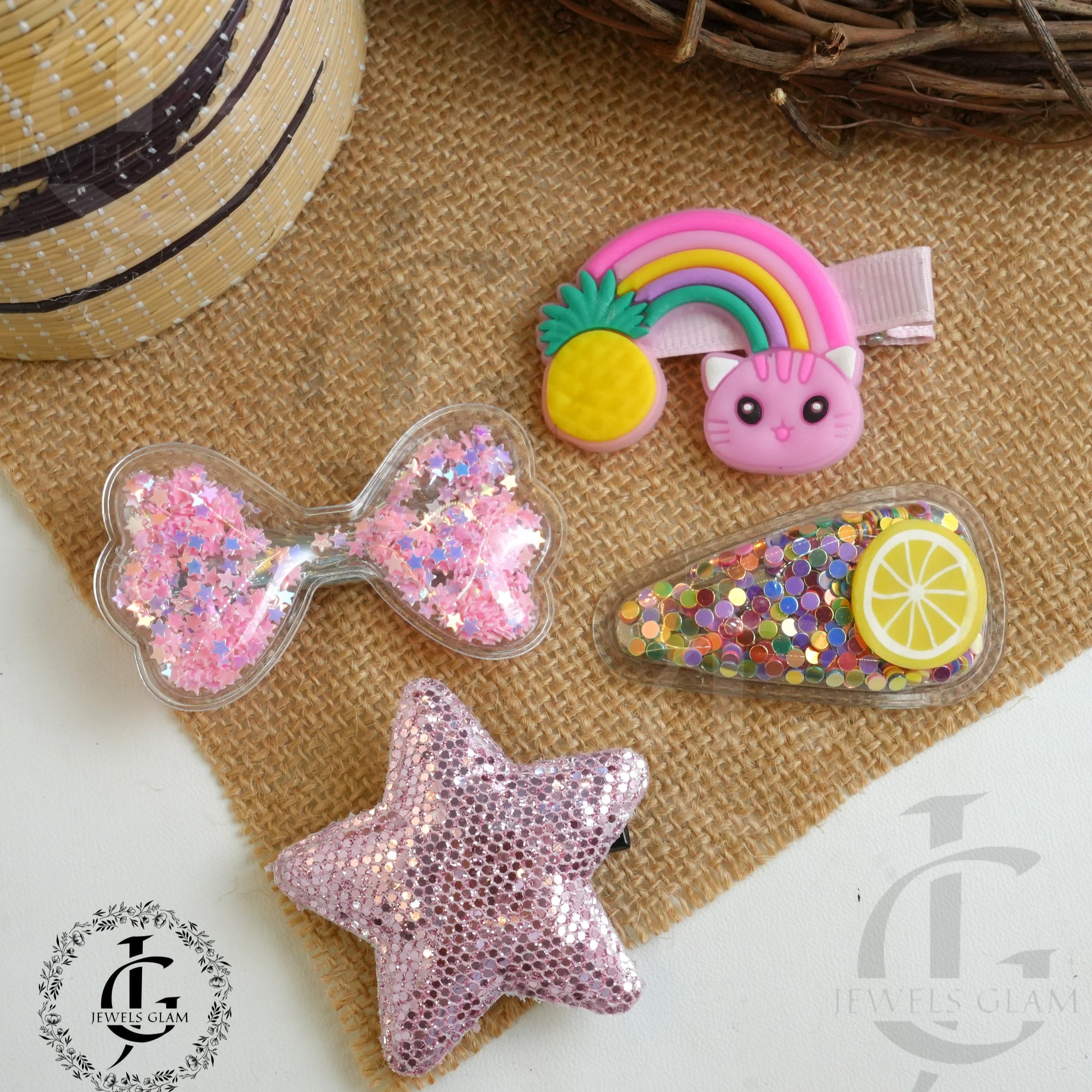 Sparkling Pink Hair Pins Set 4 pc