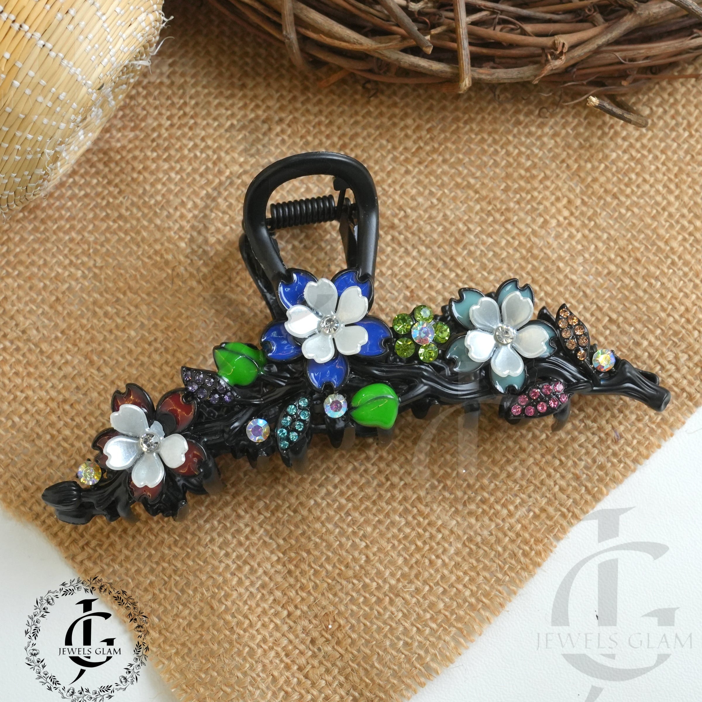 Floral Elegance Rhinestone Metal Hair Claw