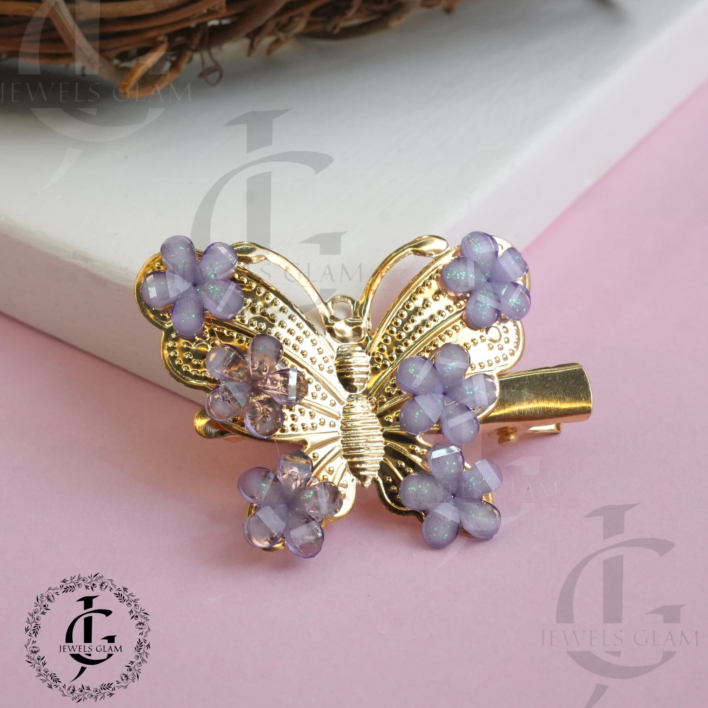 Lavender Floral Butterfly Hair Clip