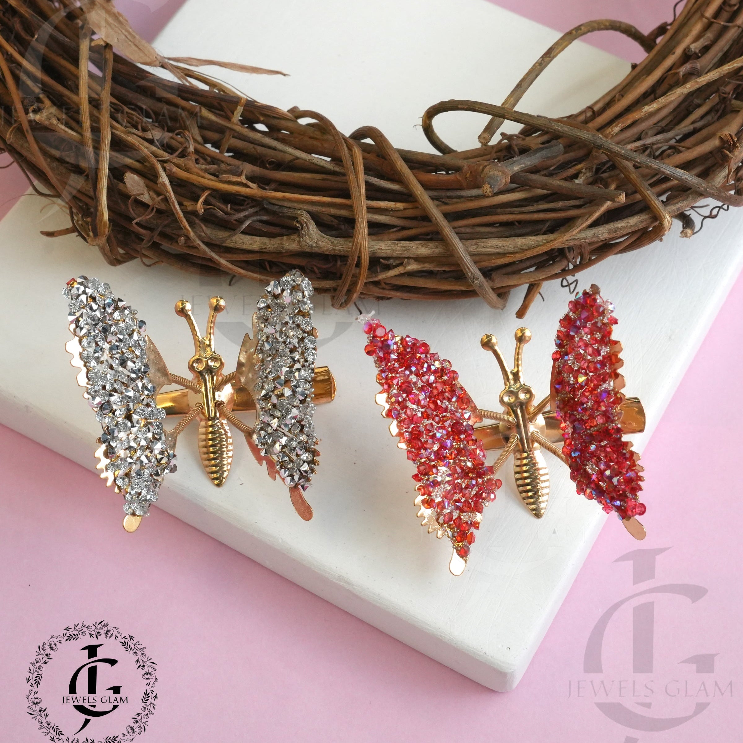 Crystal Butterfly Metal Hair Clips (Pair)