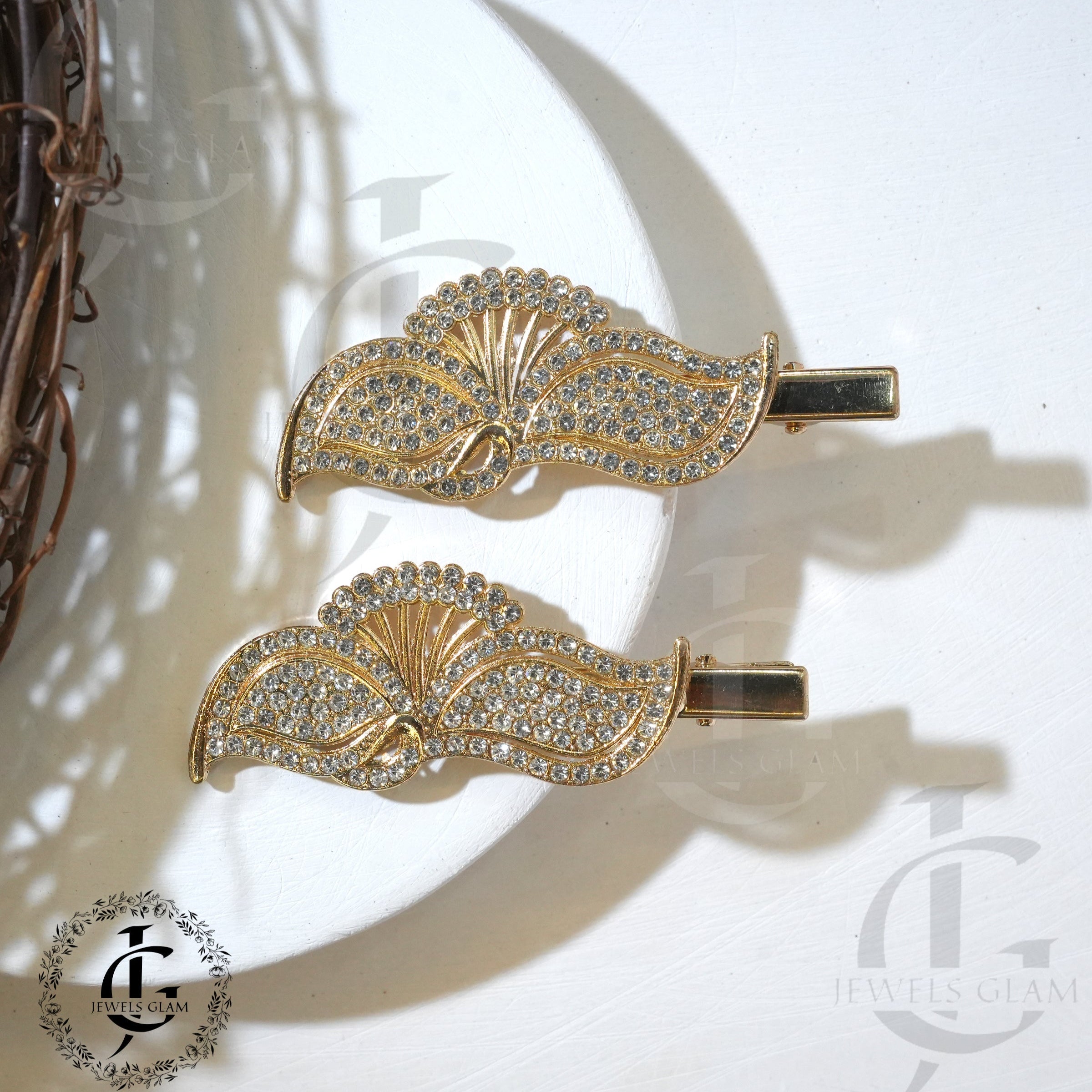Gold Rhinestone Metal Hair Pins Pair