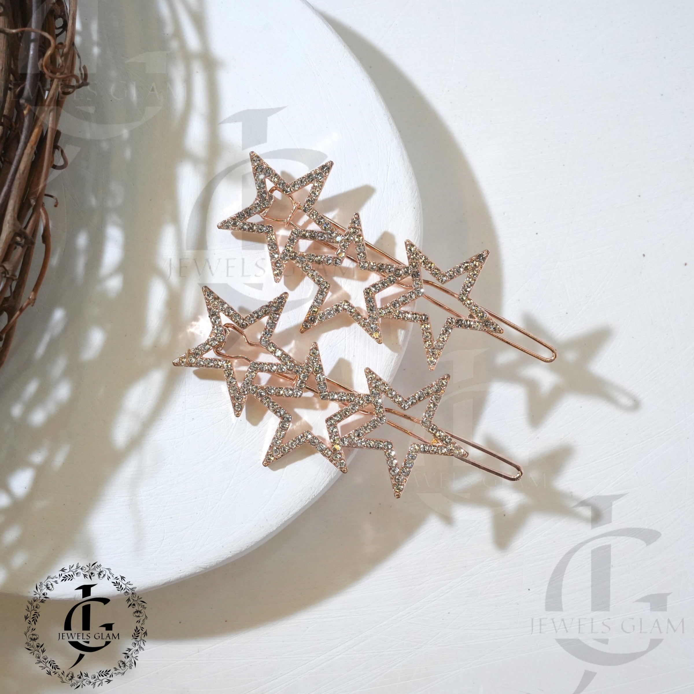 Gold Rhinestone Metal Hair Pins Pair