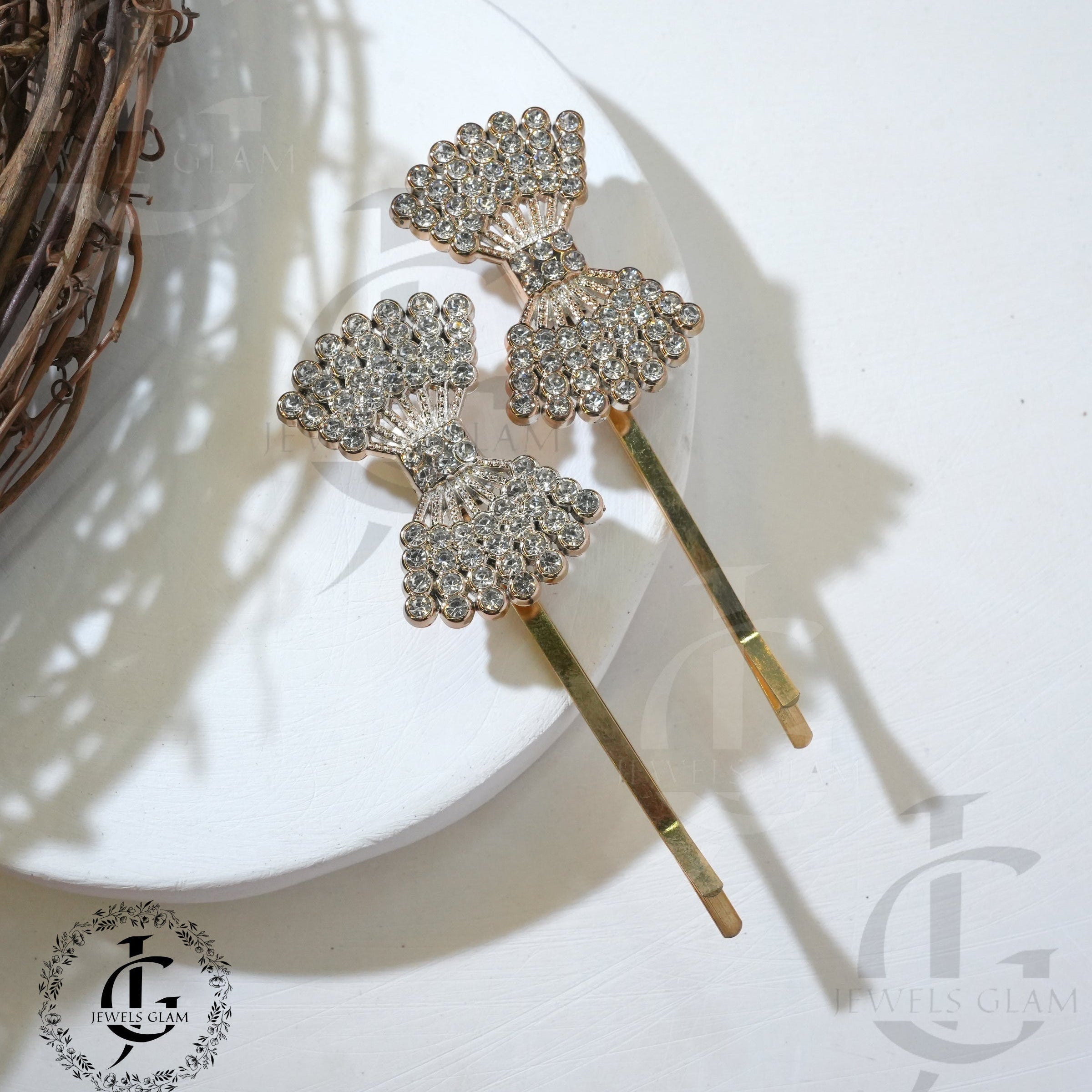 Gold Rhinestone Metal Hair Pins Pair