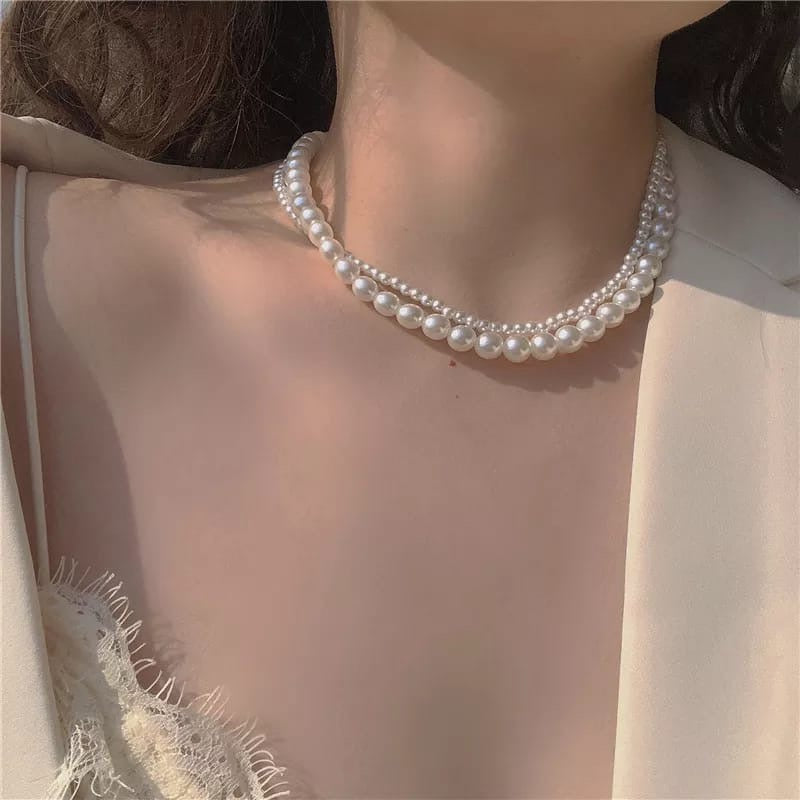 Layered Pearl Chocker Necklace