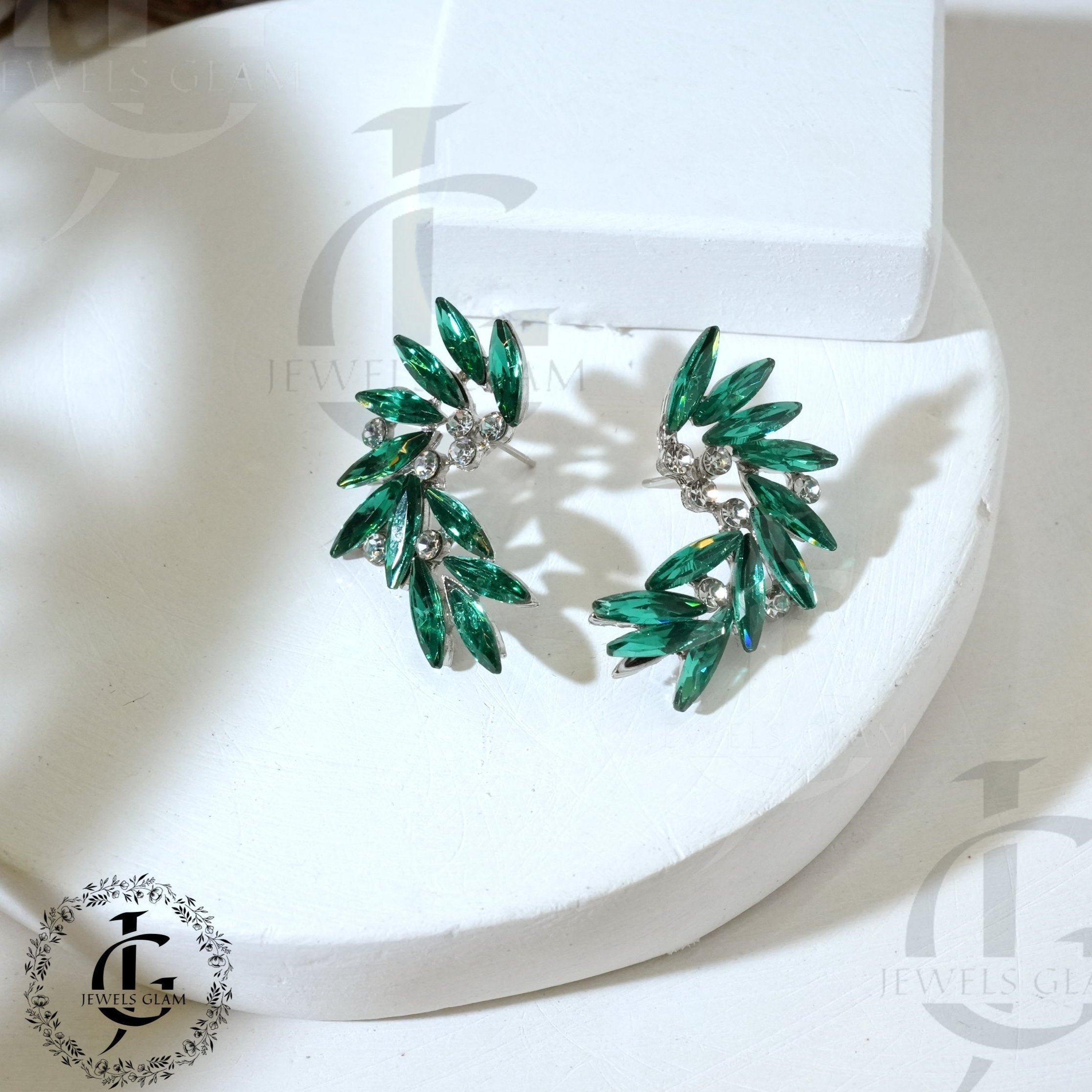 Leaf Crystal Stud Earrings