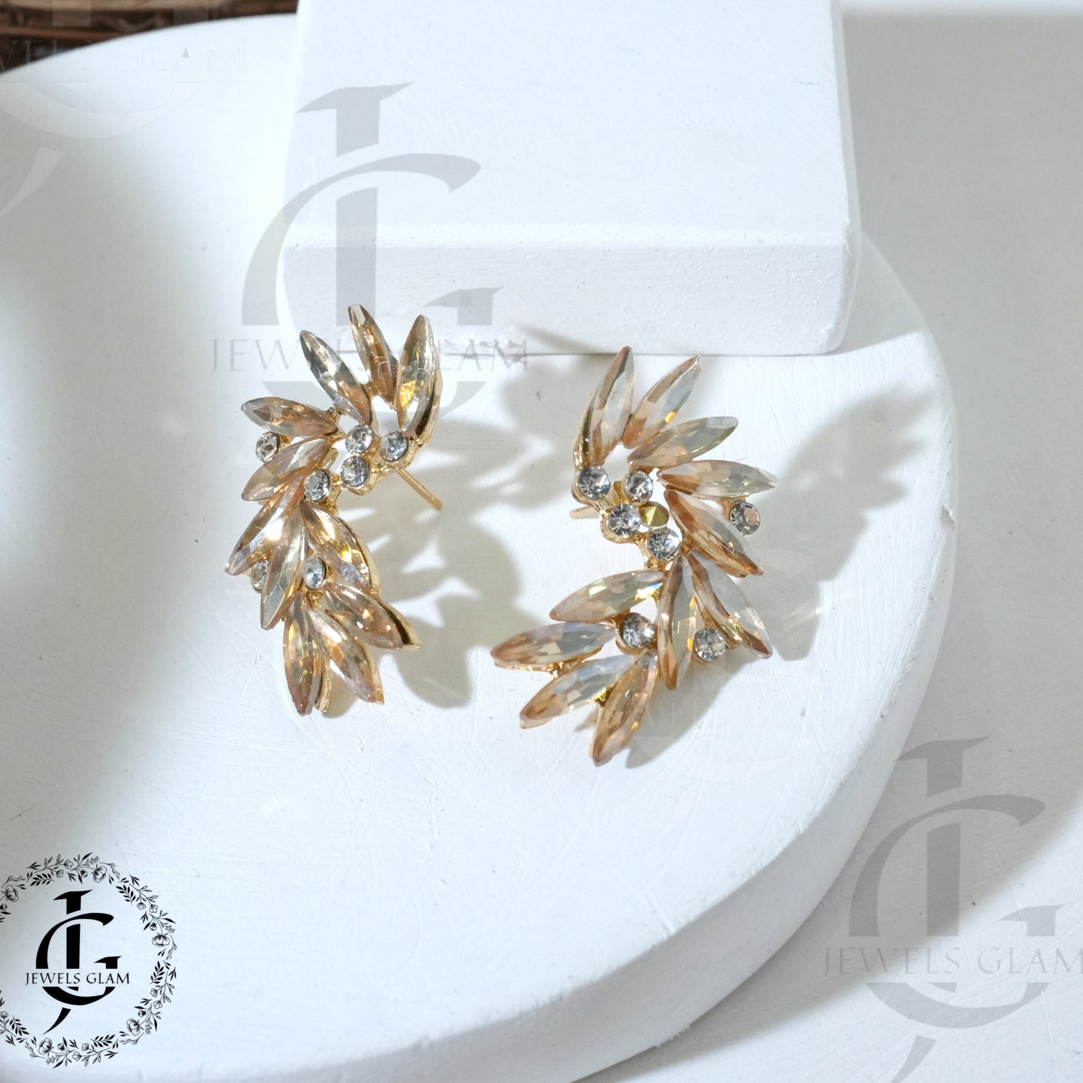 Leaf Crystal Stud Earrings