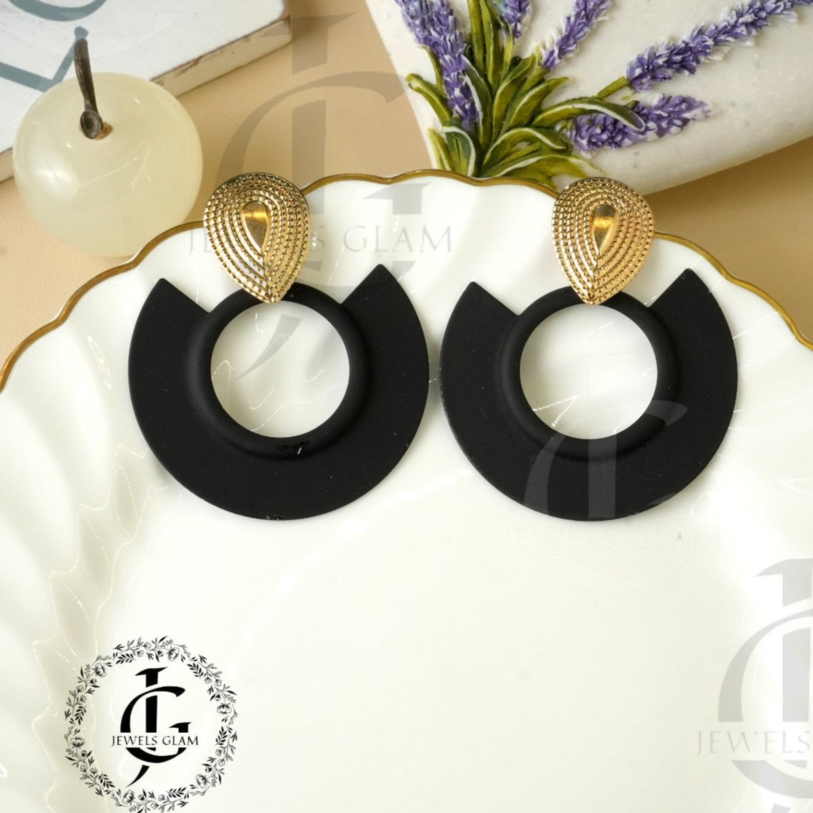 Matte Black & Gold Geometric Drop Earrings
