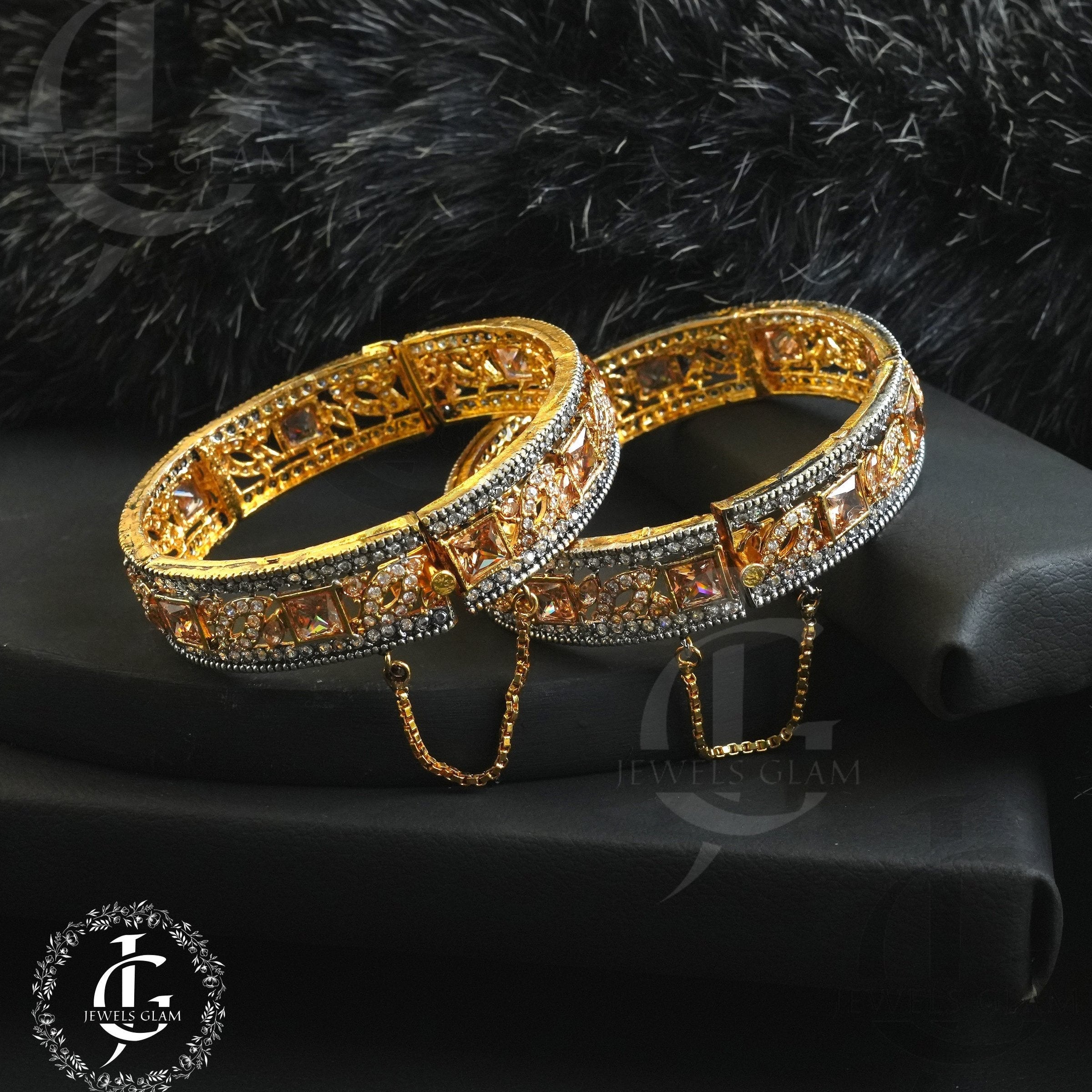 Exquisite Gold and Crystal-Studded Bridal Bangles