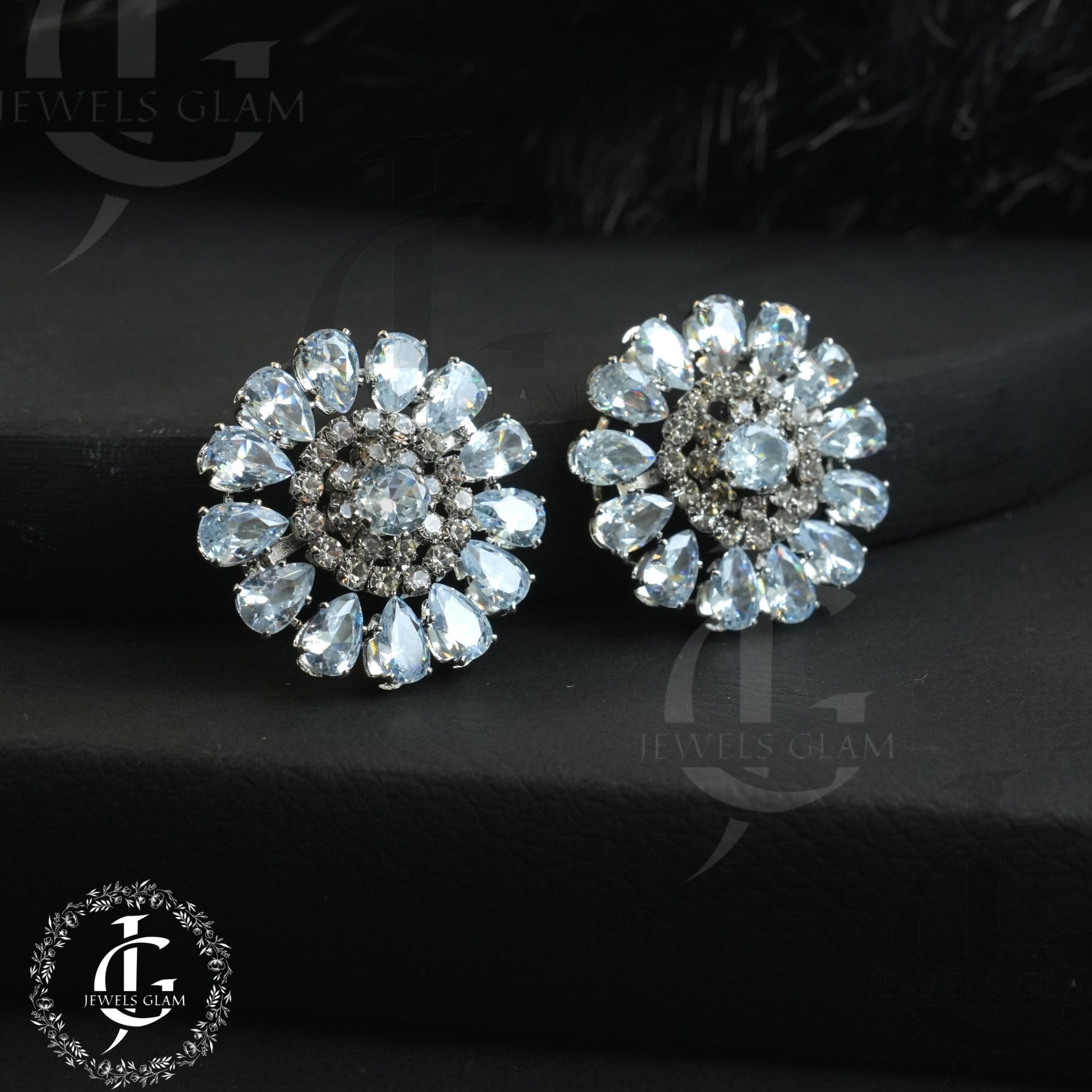 Silver White Zircon Flower Stud Earrings