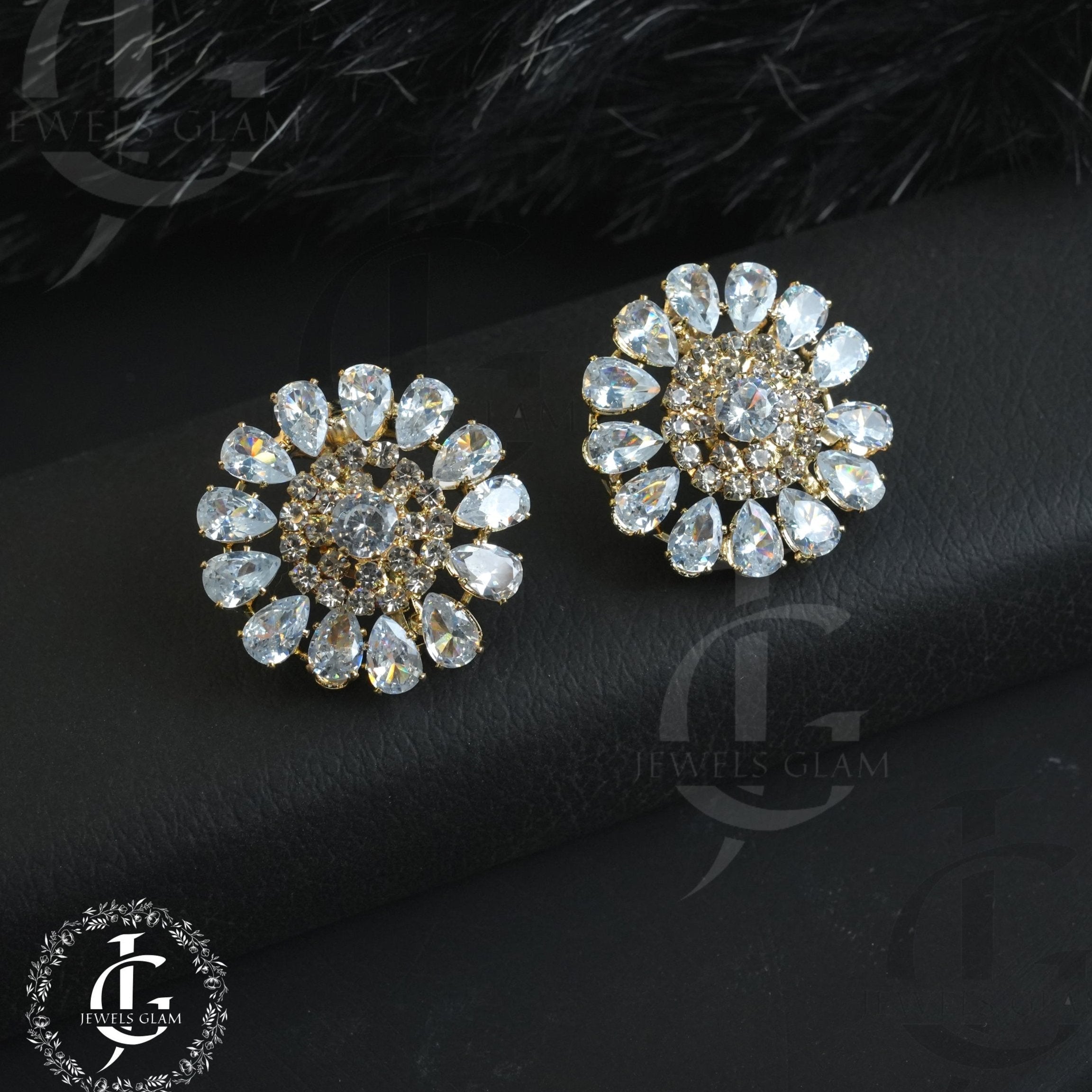 Gold Flower Zircon Stud Earrings