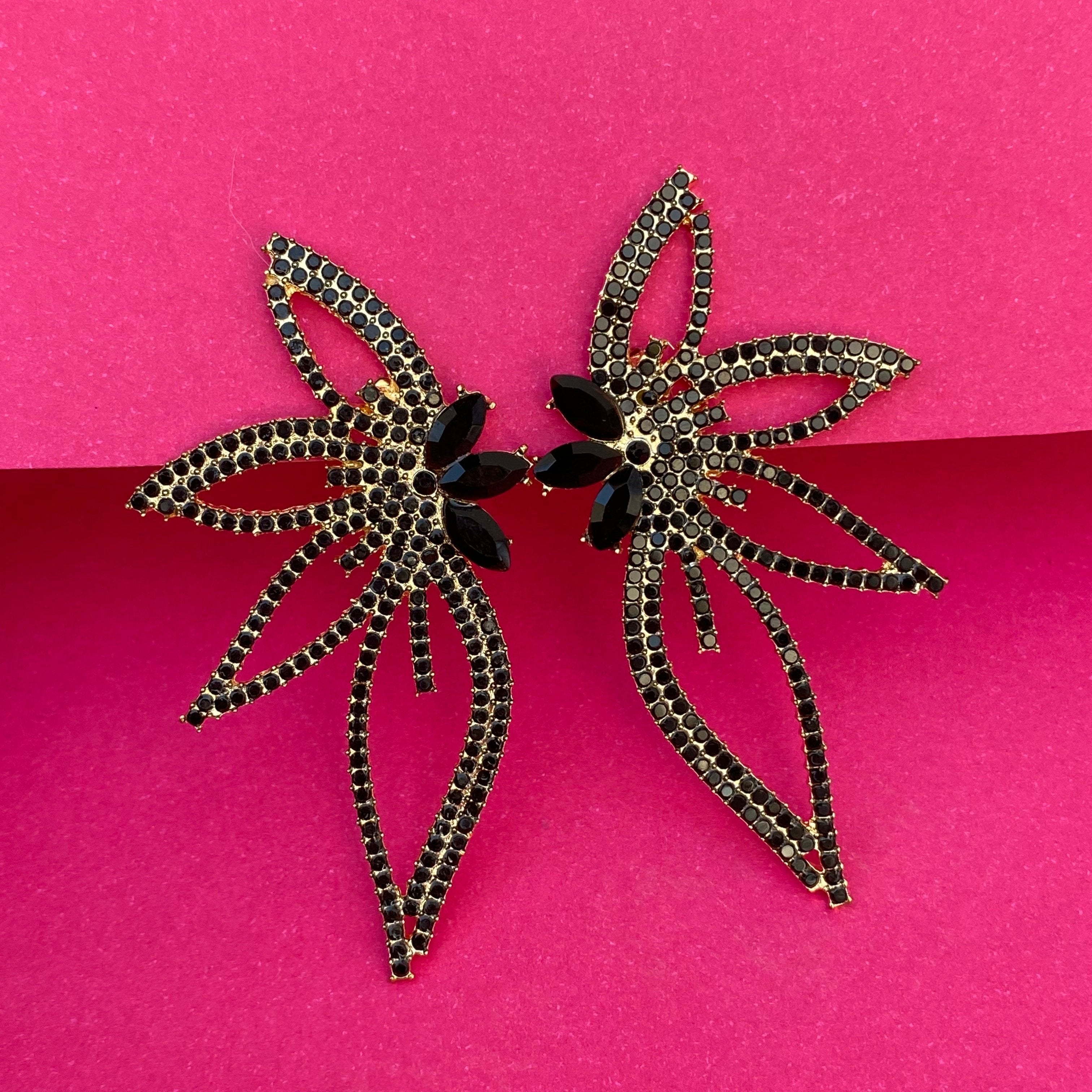 Black Radiance Leaf Statement Earrings