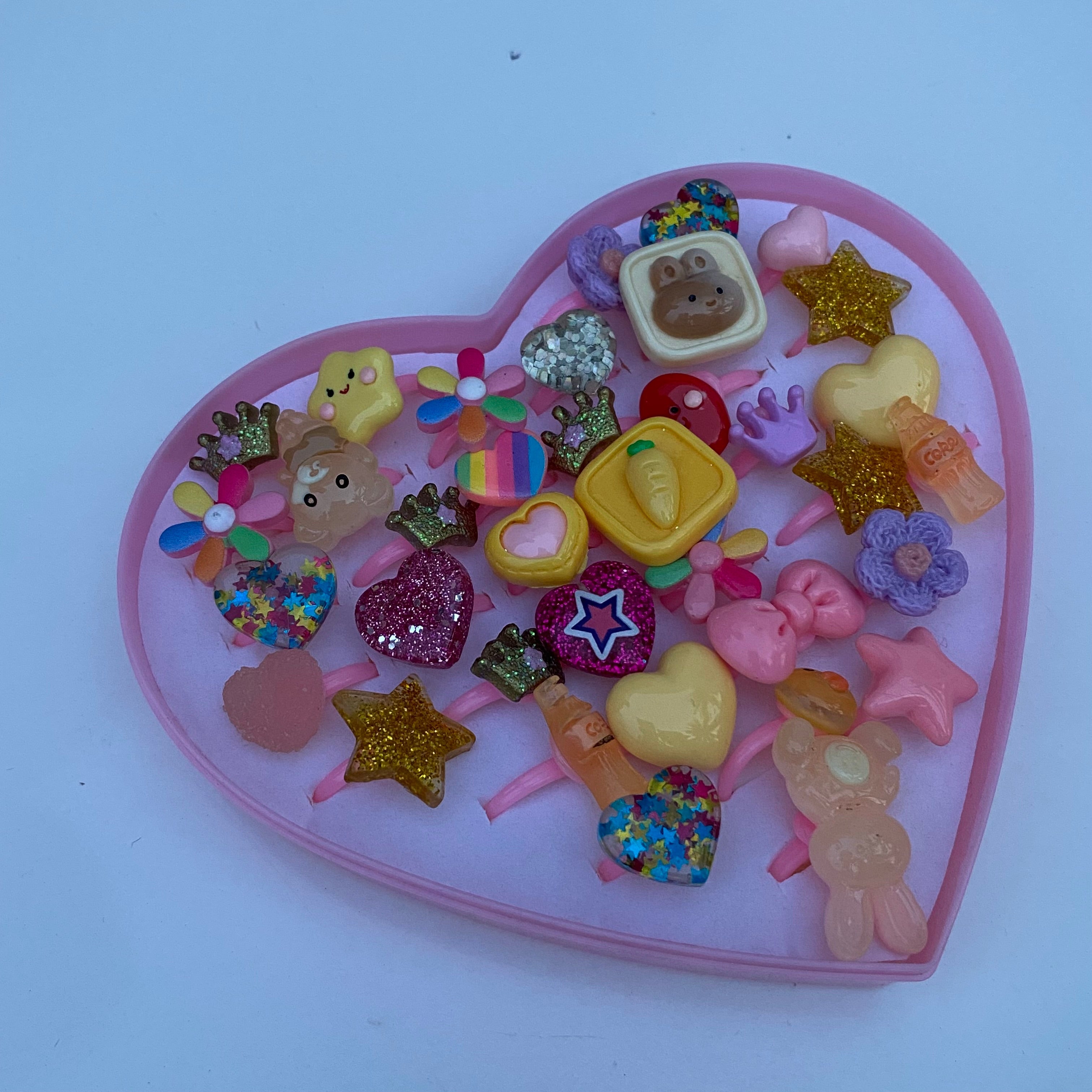 Charming Heart-Shaped Rings Box with Glitter and Fun Designs